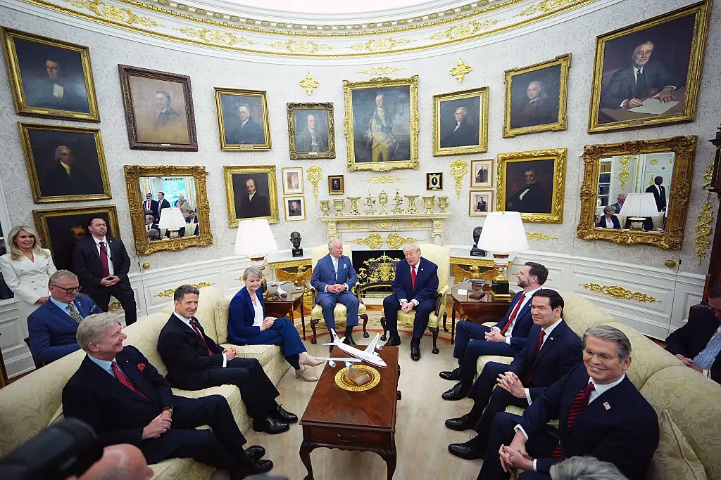 King Charles and Donald Trump meet in the Oval Office.