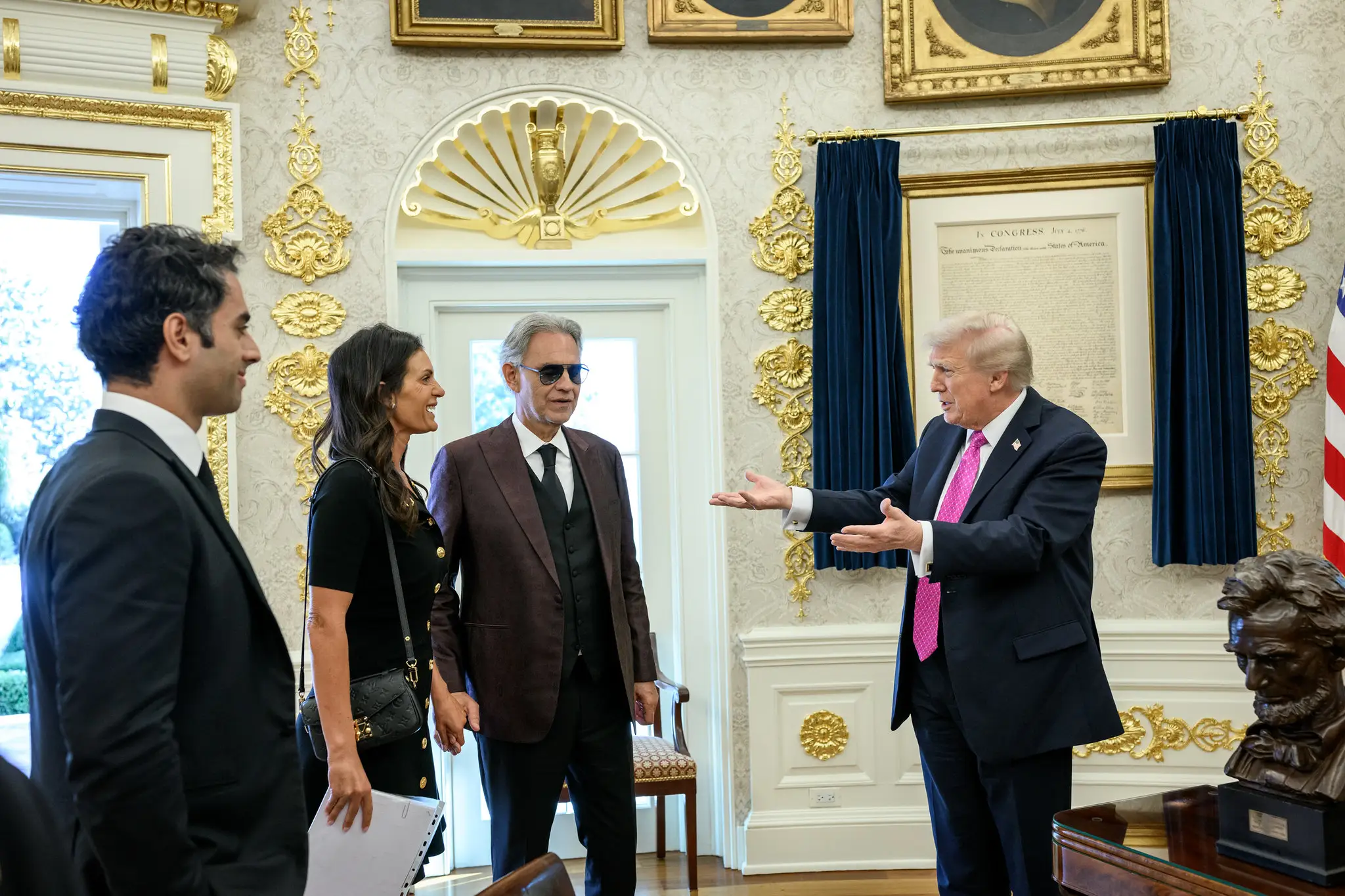 A copy of the Declaration of Independence in the Oval Office.