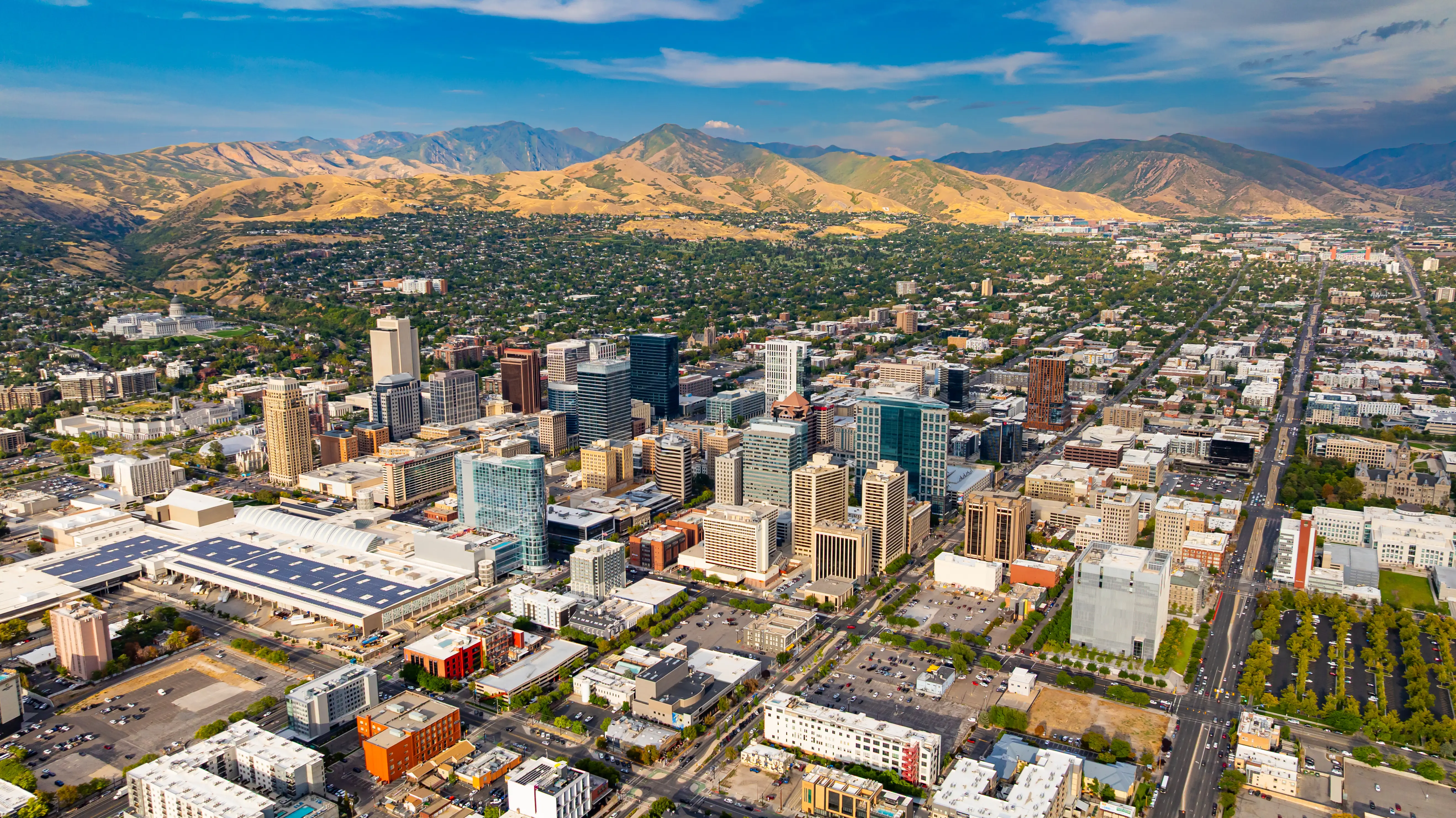 Aerial of downtown of Salt Lake City, Utah.