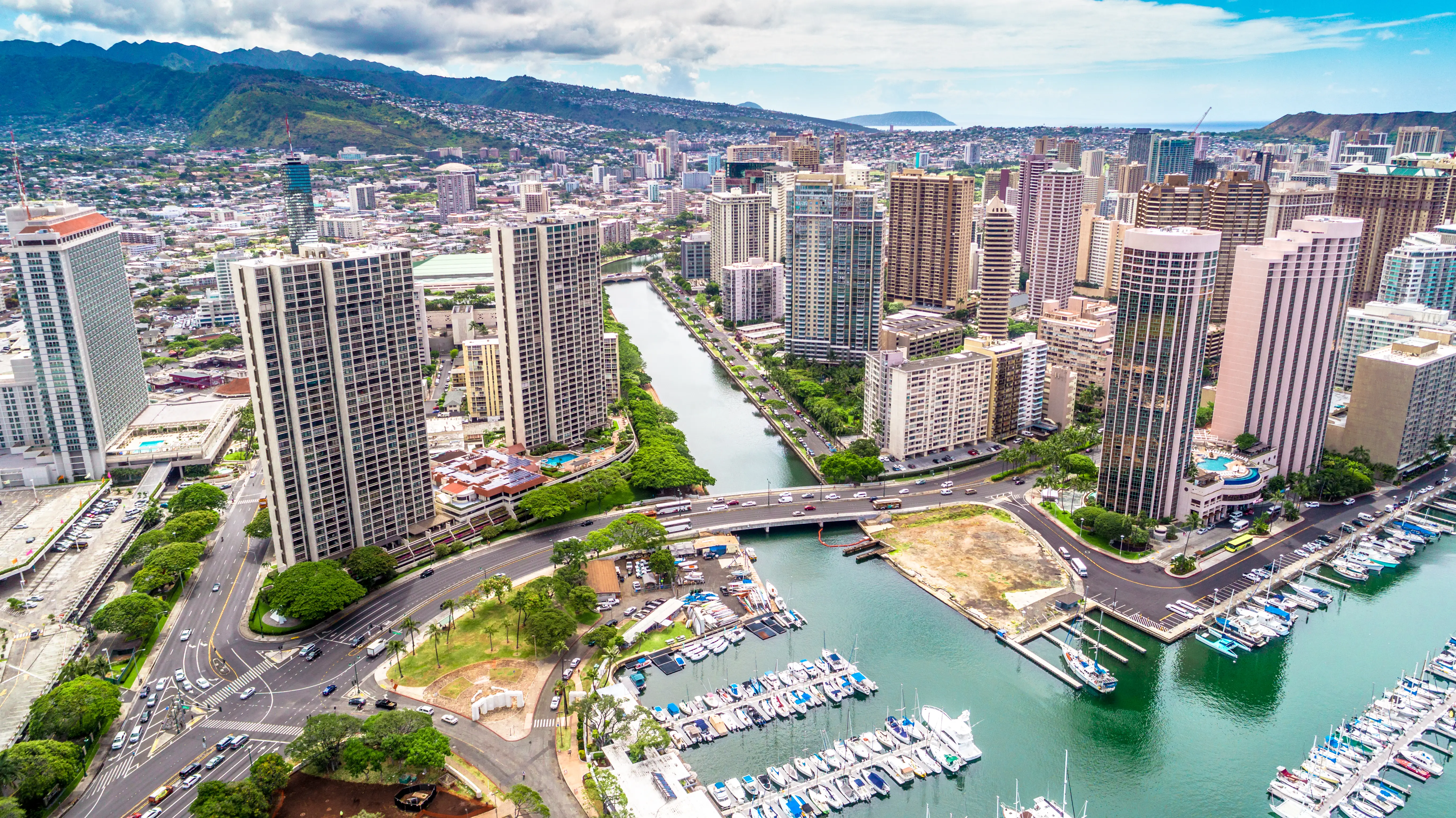 Downtown Honolulu, Hawaii aerial.