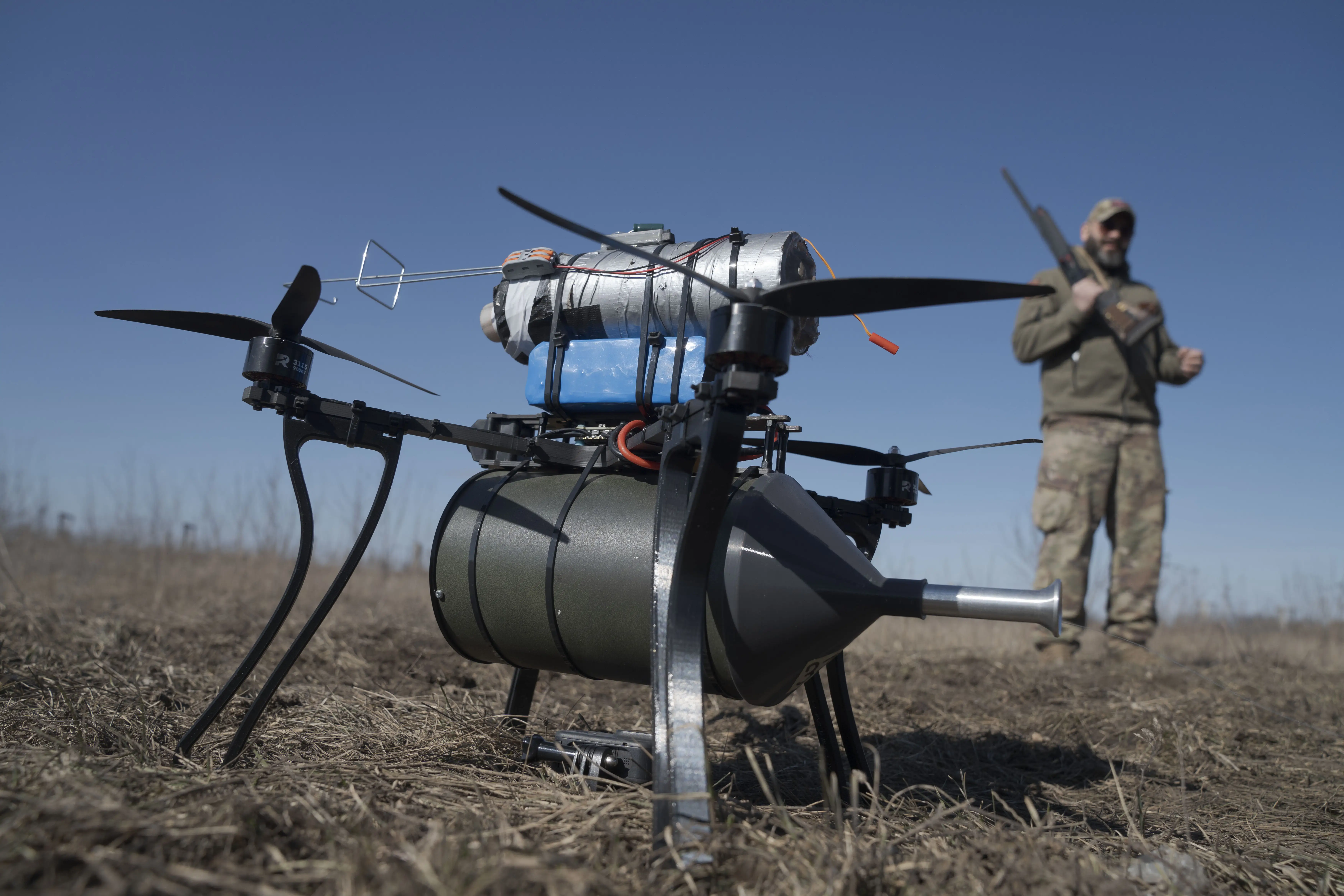 DONETSK OBLAST, UKRAINE - MARCH 9: Soldiers from the 93rd Brigade's drone unit test fiber optic drones before using them on the front line in Donetsk Oblast, Ukraine, on March 9, 2026.