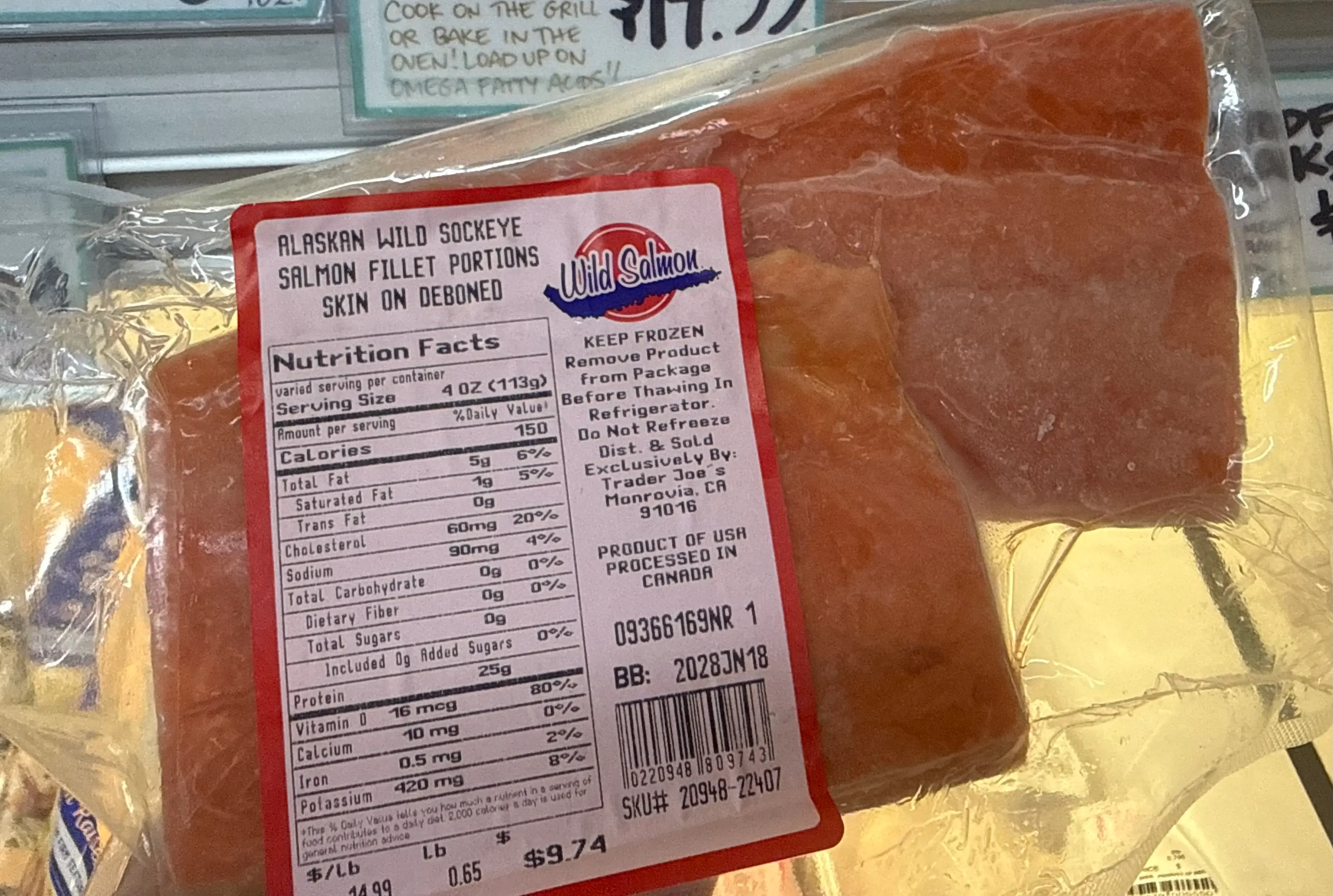 Wild-caught sockeye salmon frozen at Trader Joe's