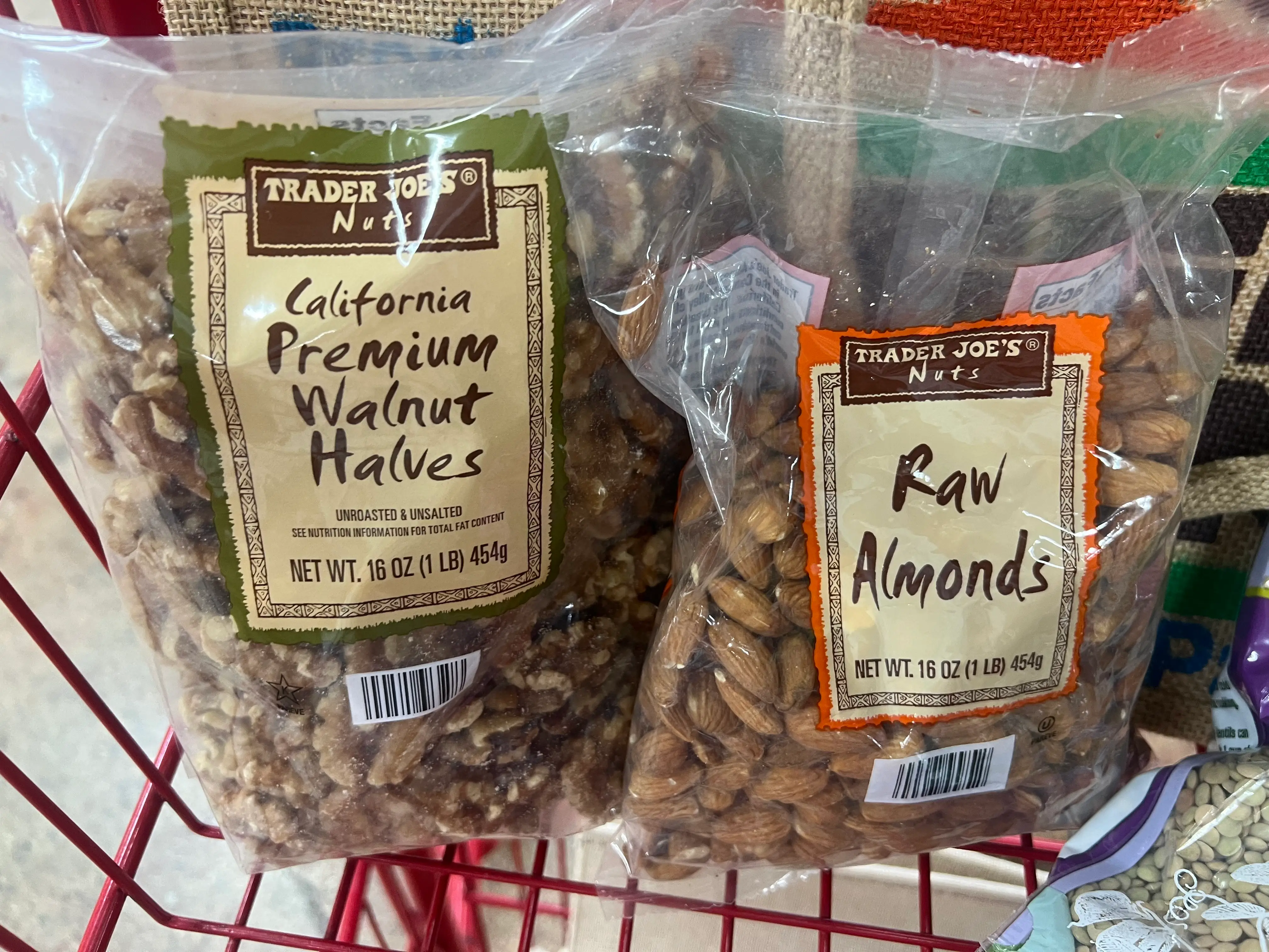 raw walnuts and walnut halves at Trader Joe's