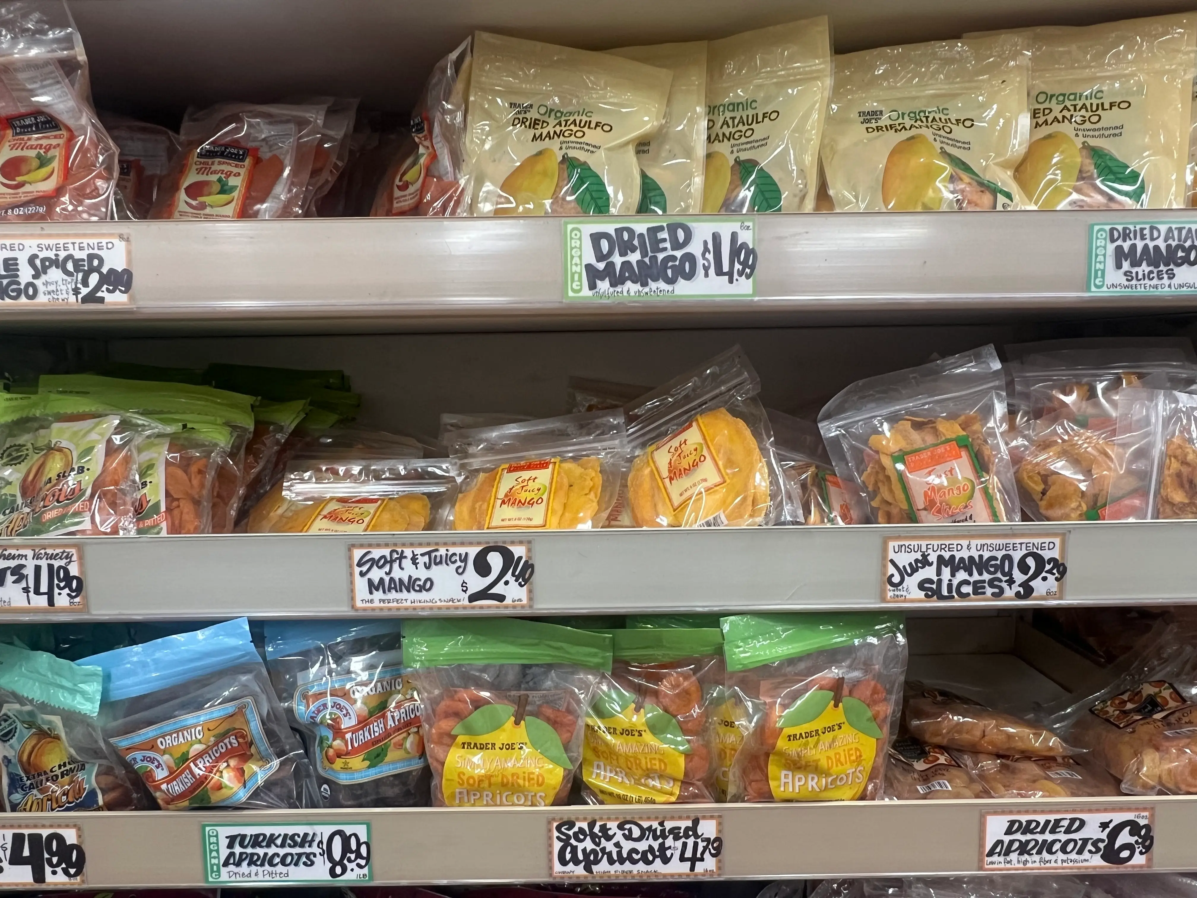 Dried fruit section at Trader Joe's