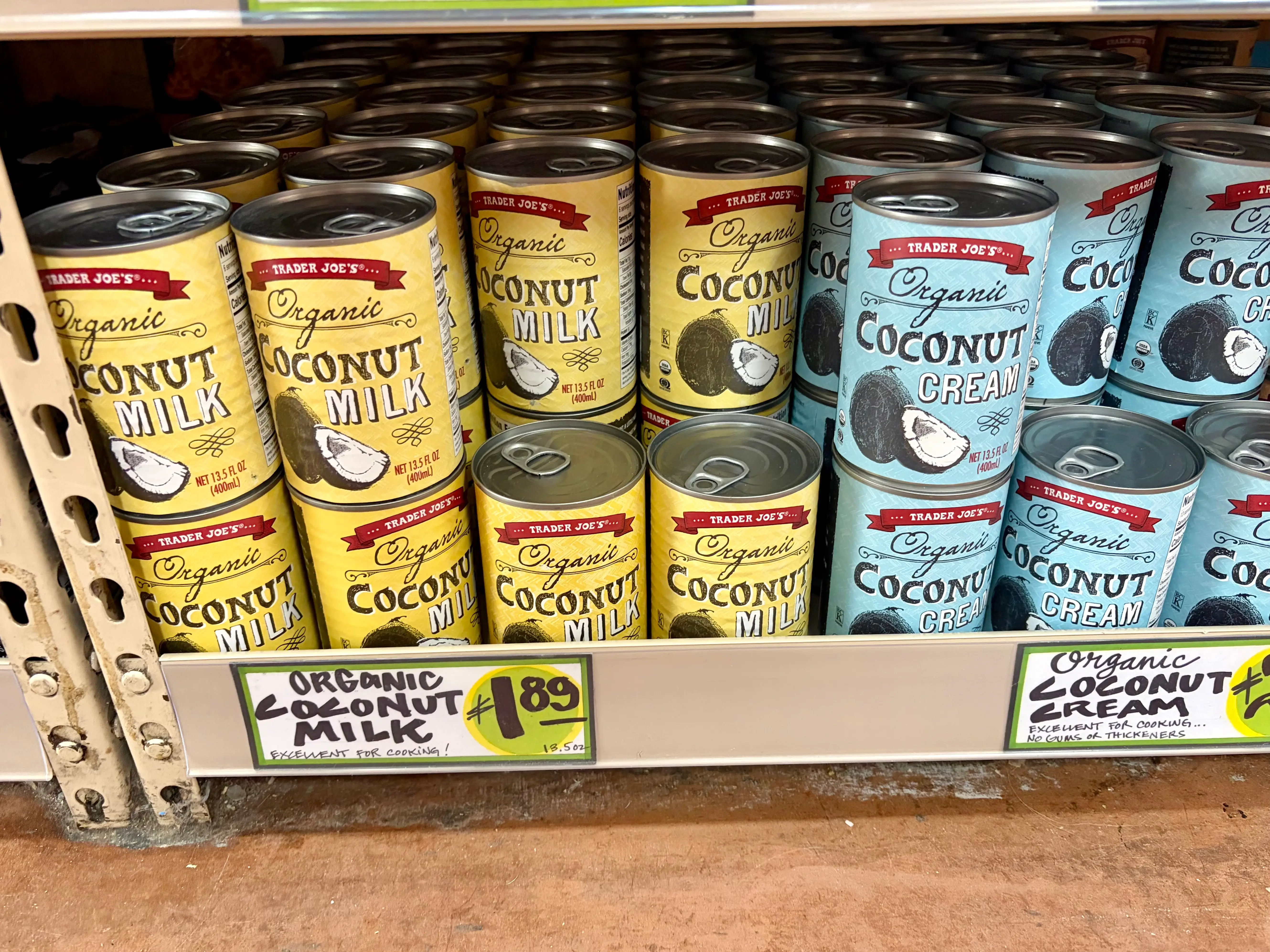 Cans of Trader Joe's coconut milk.
