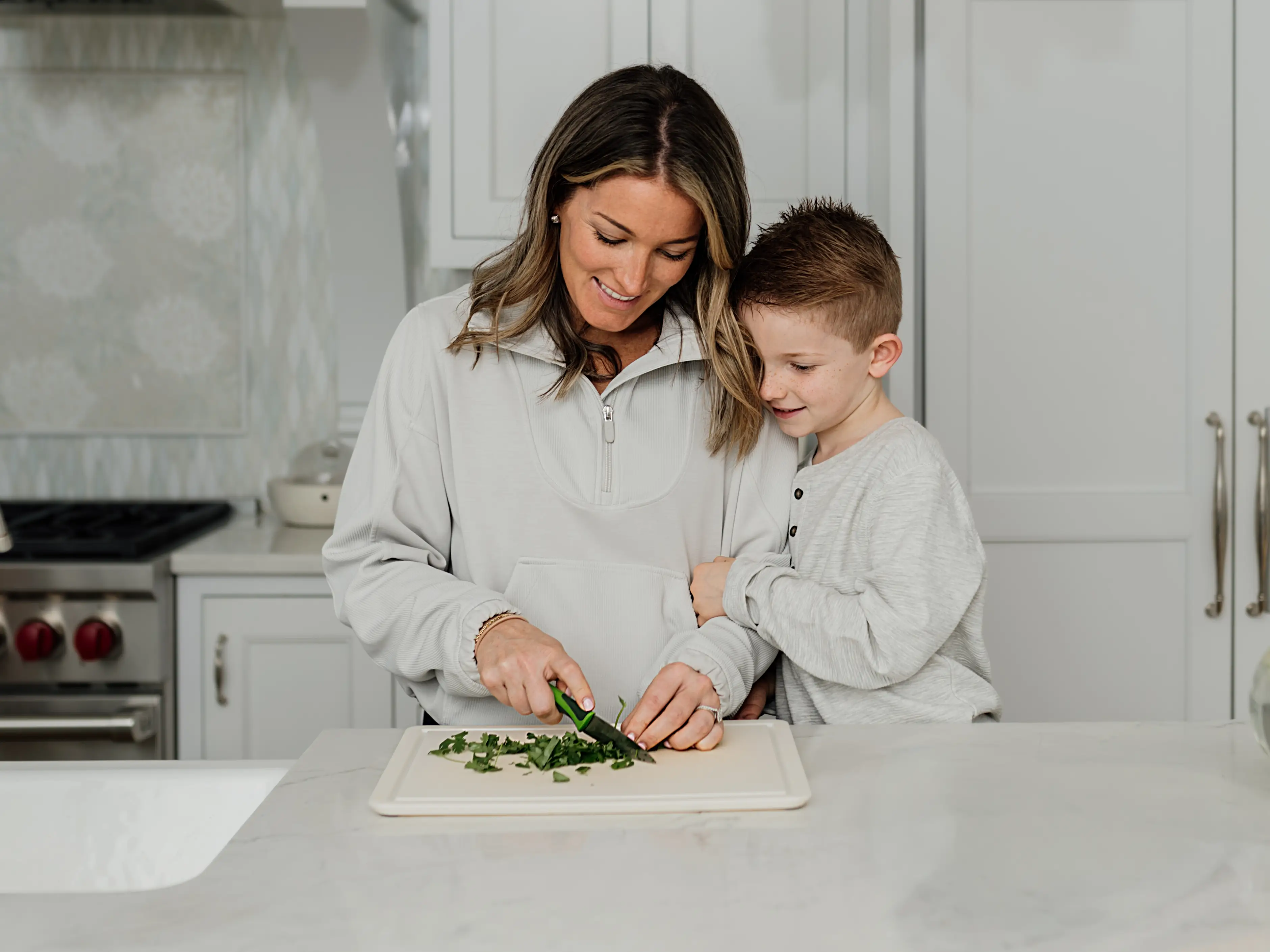 Morgan Kline with son