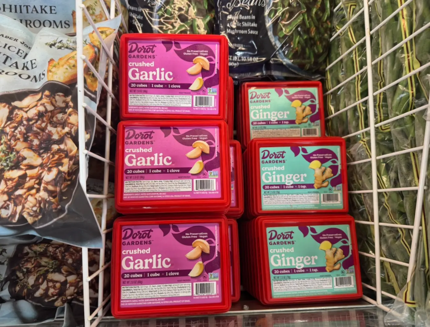 Dorot Gardens crushed garlic and crushed ginger.
