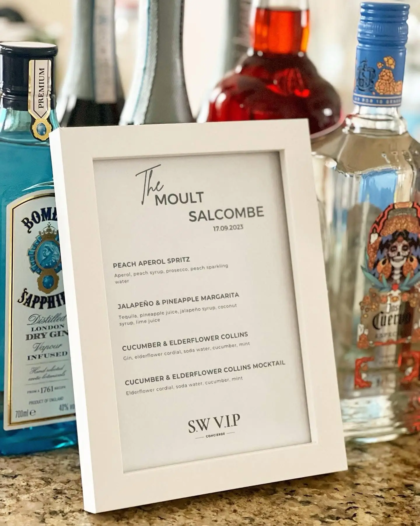 A SW VIP cocktail menu with