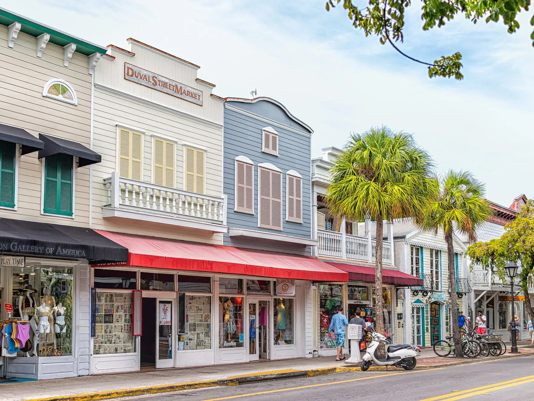 Shops on Duval Street in Key West, Florida.