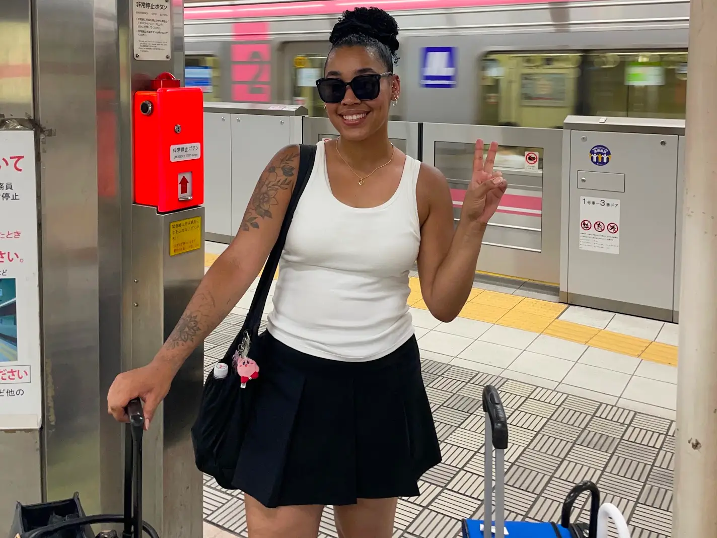 Woman smiling on train platform