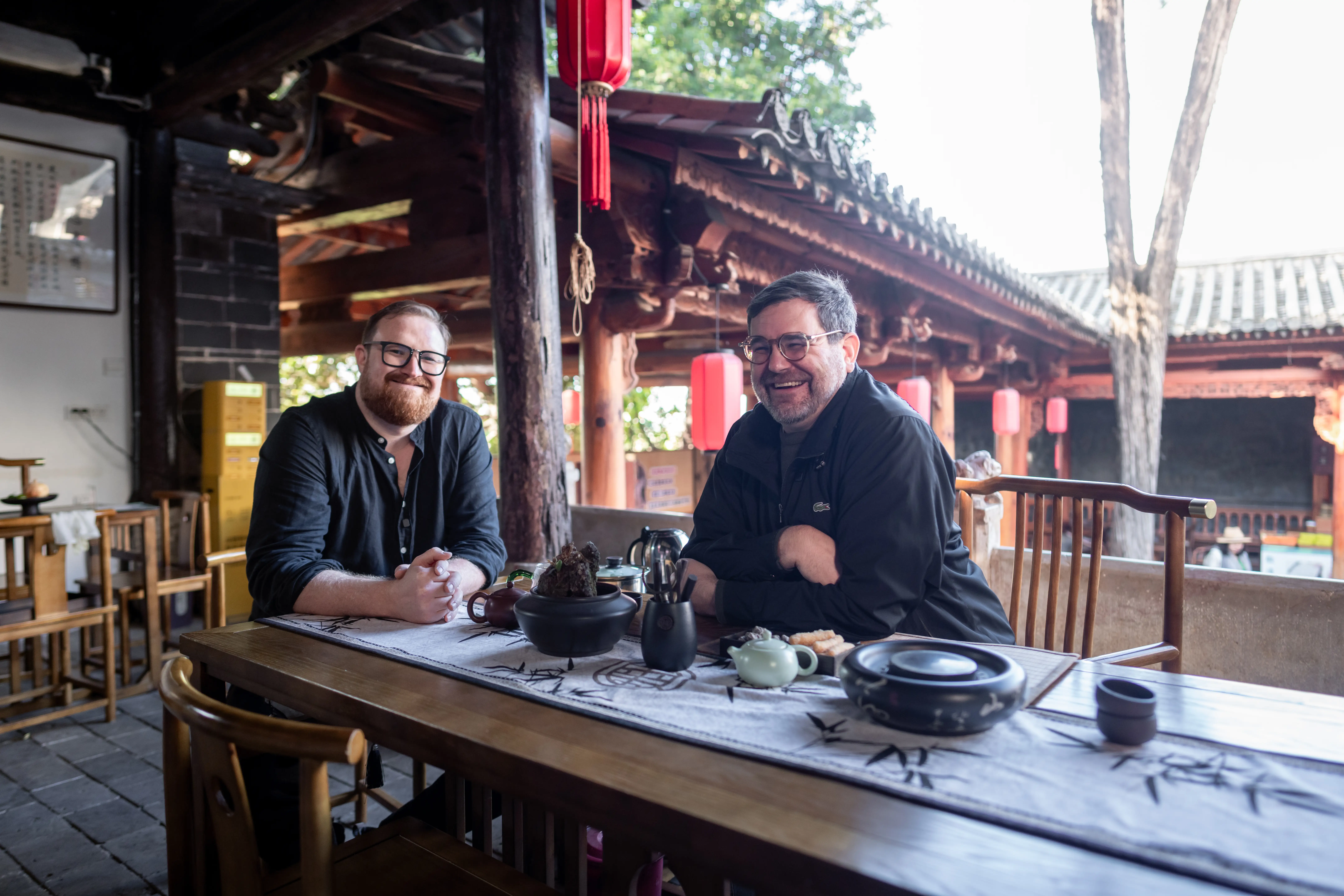 Two men having tea in Yunnan, China.