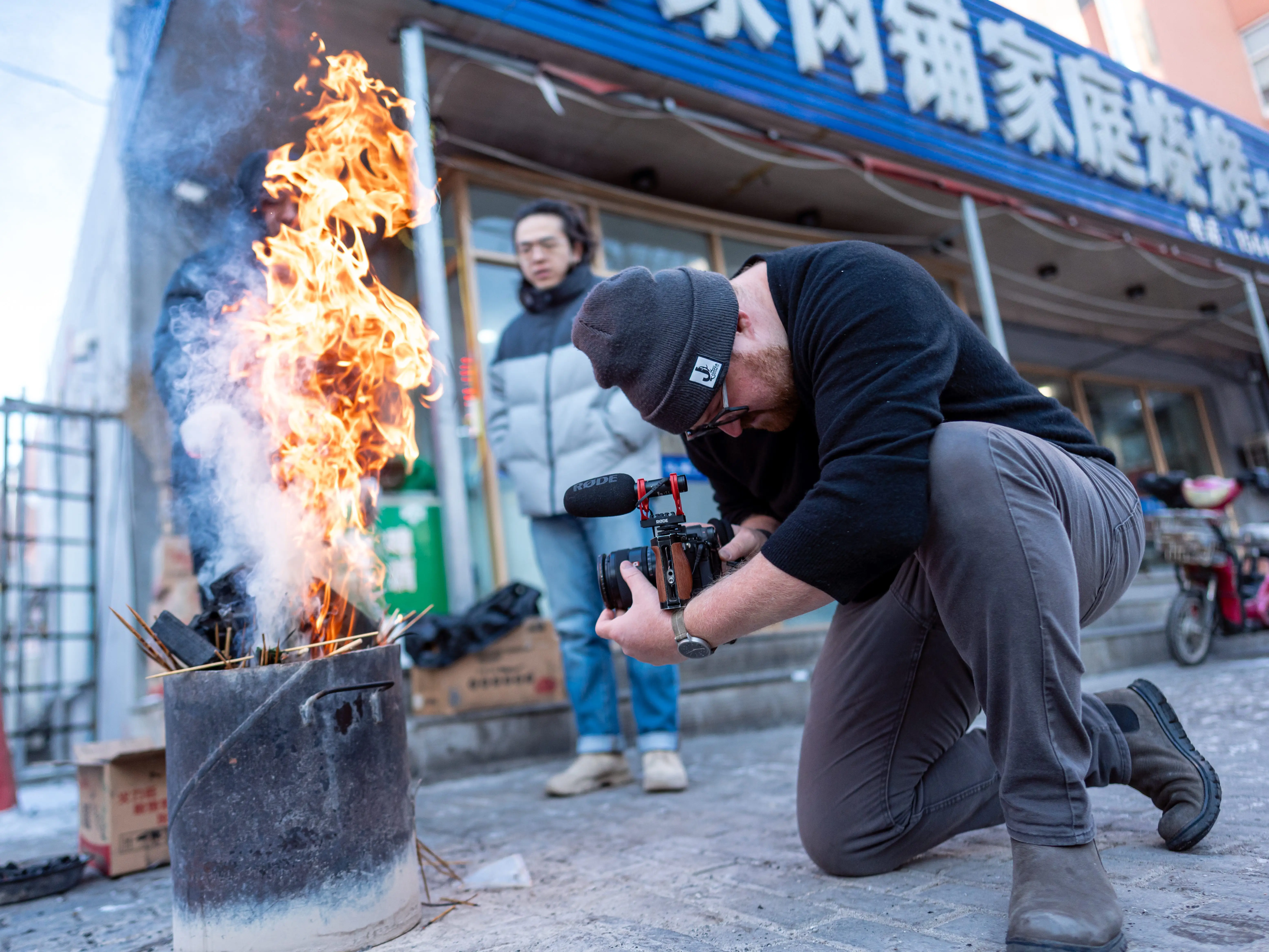 Graeme Kennedy filming in Dongbei, China for the SaintCavish channel.