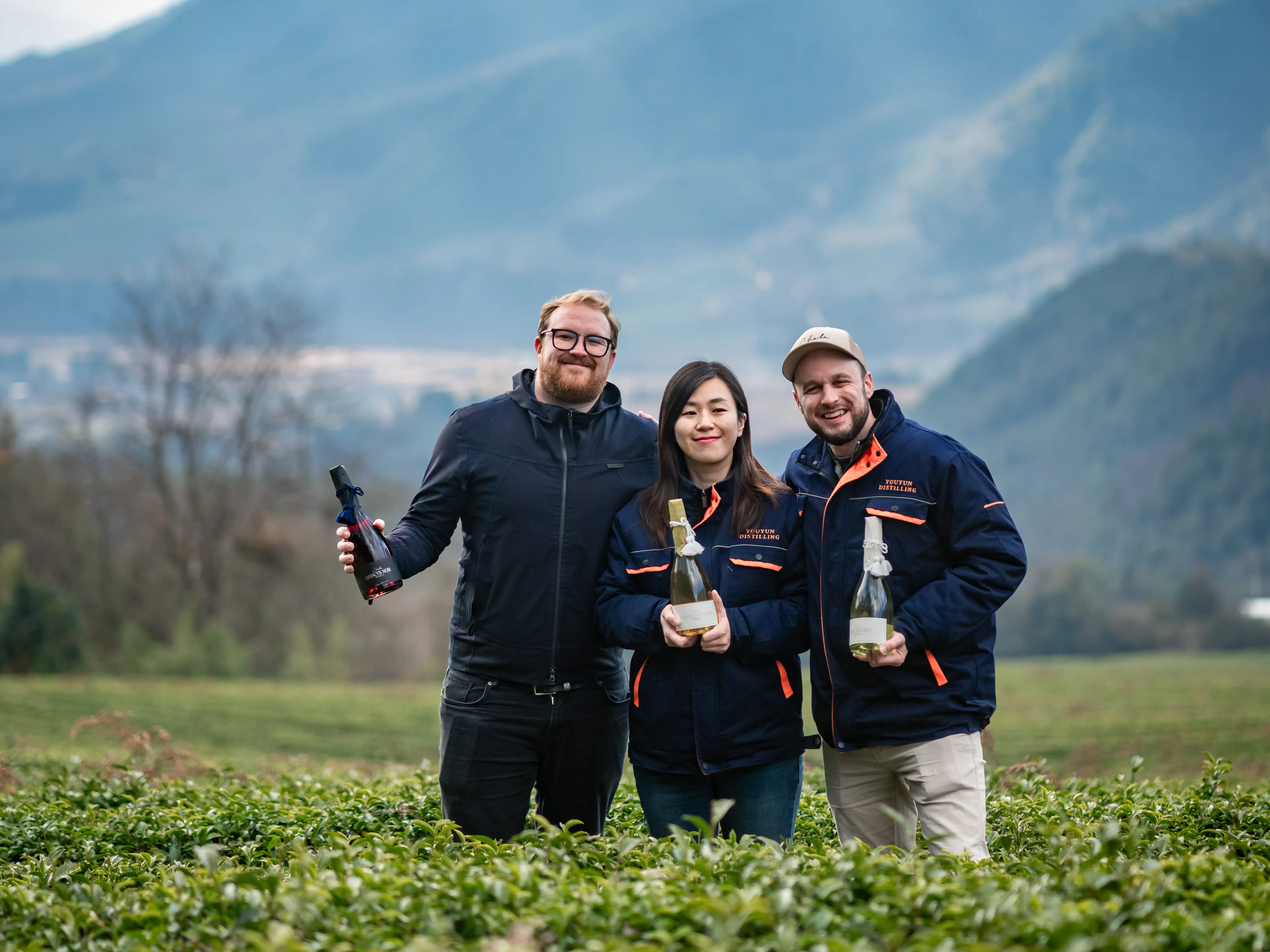 Posing in China wiht founders of Chalu Sparkling tea.