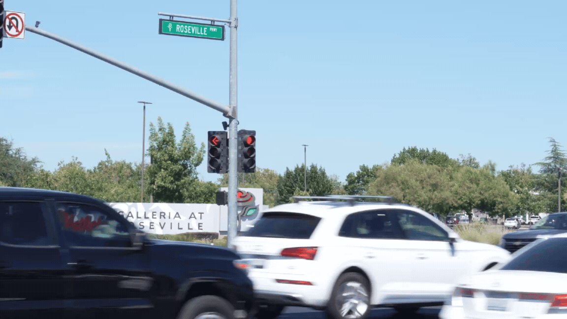 Cars driving through an intersection