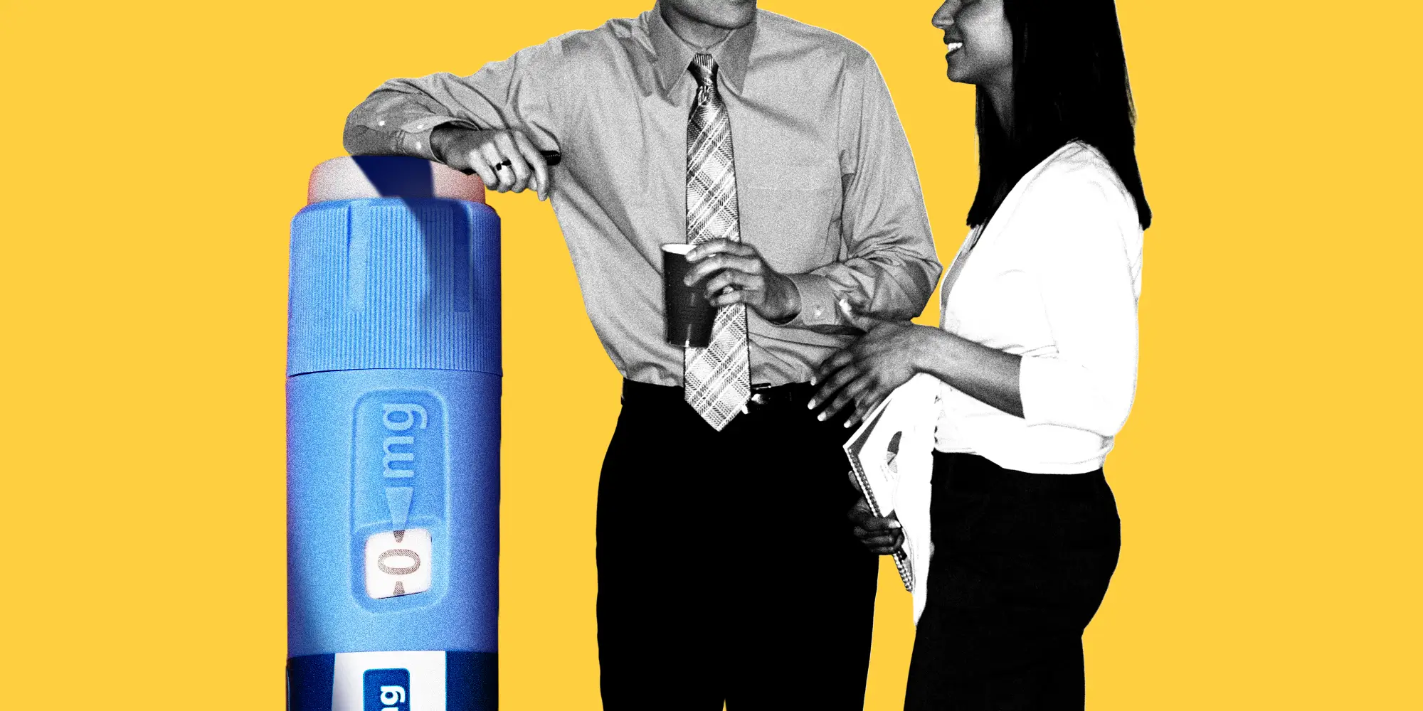 Co-workers talking by the water cooler/Ozempic pen