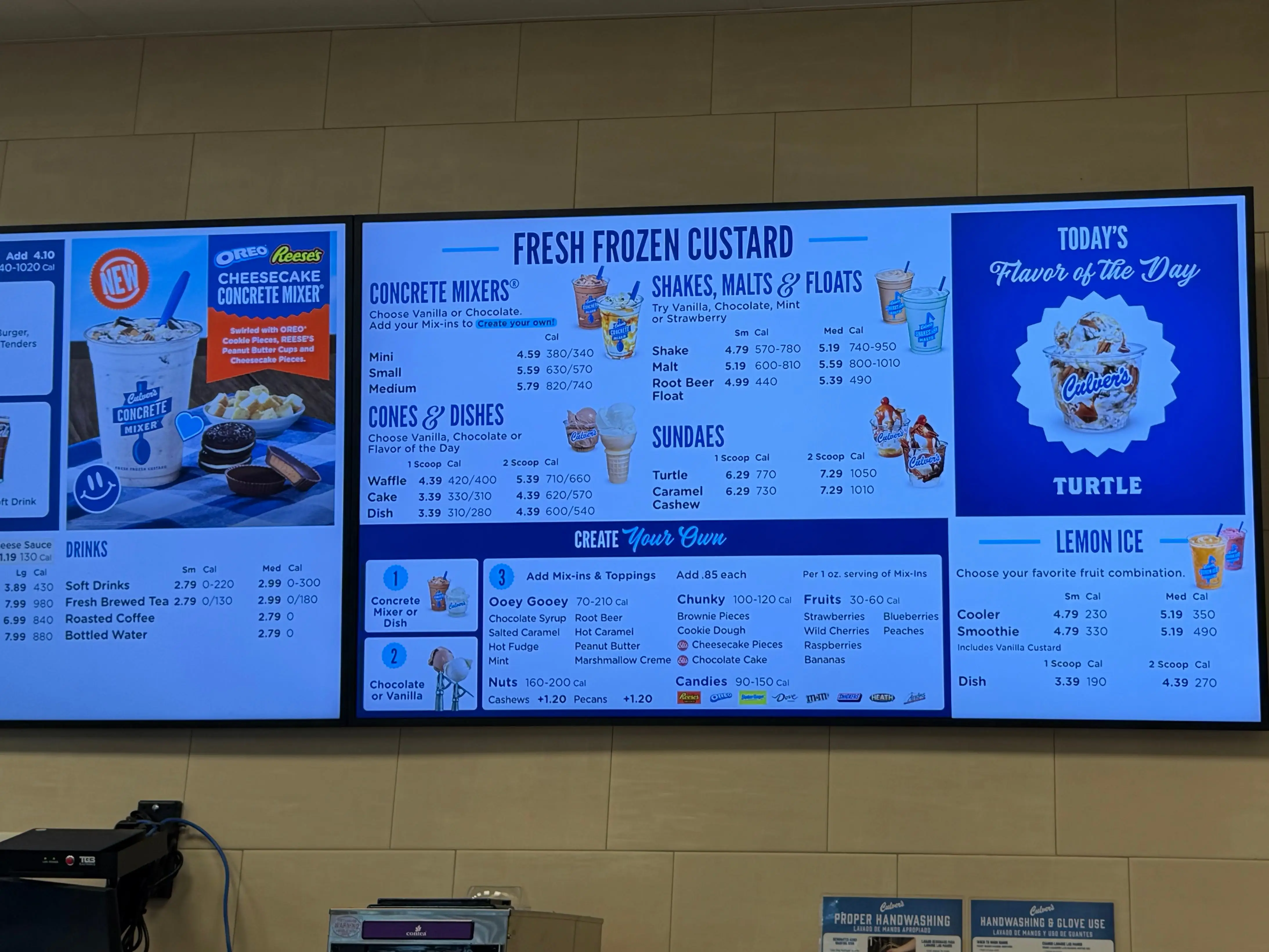 Culver's menu on screen