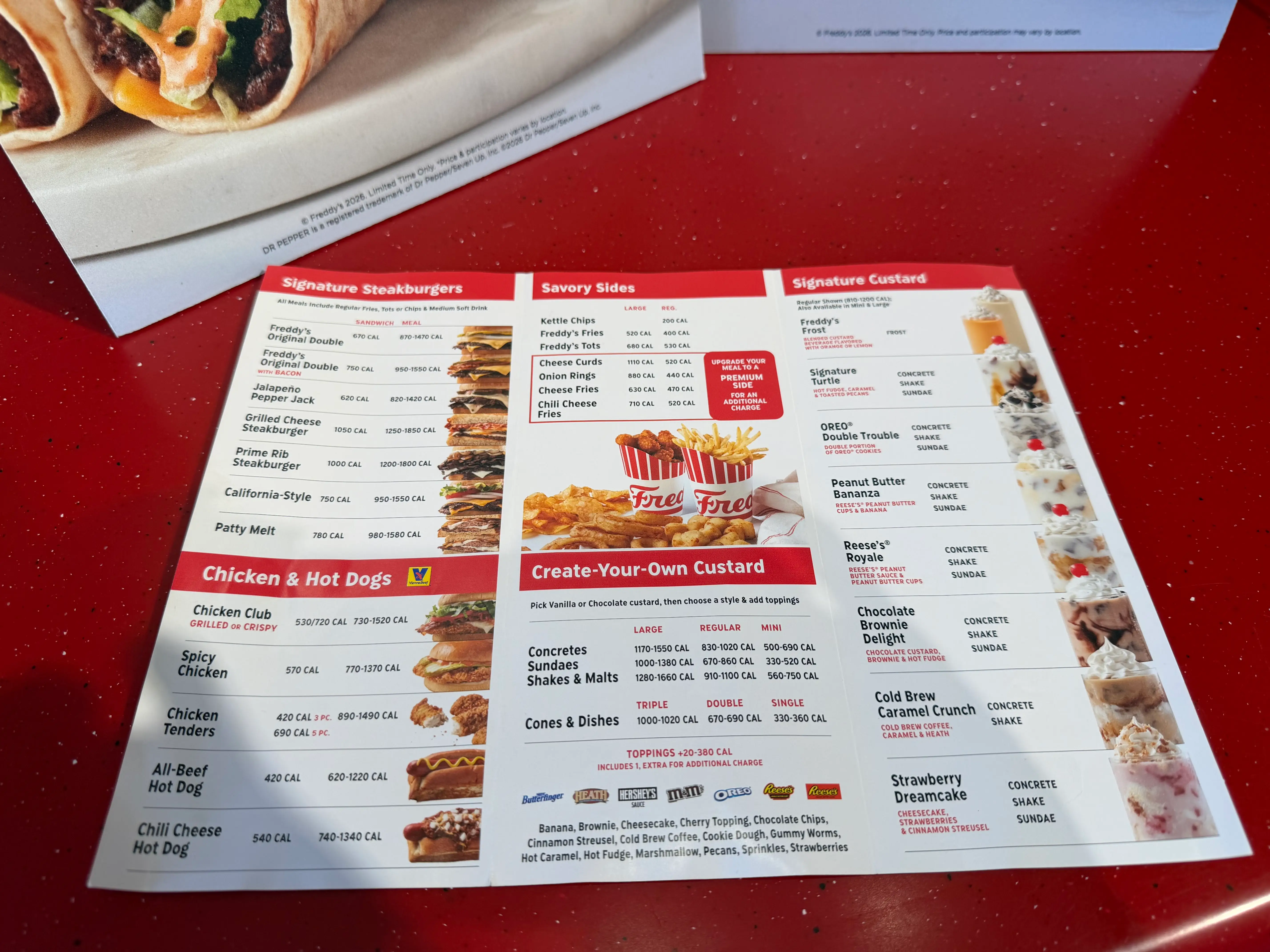 Printed Freddy's menu