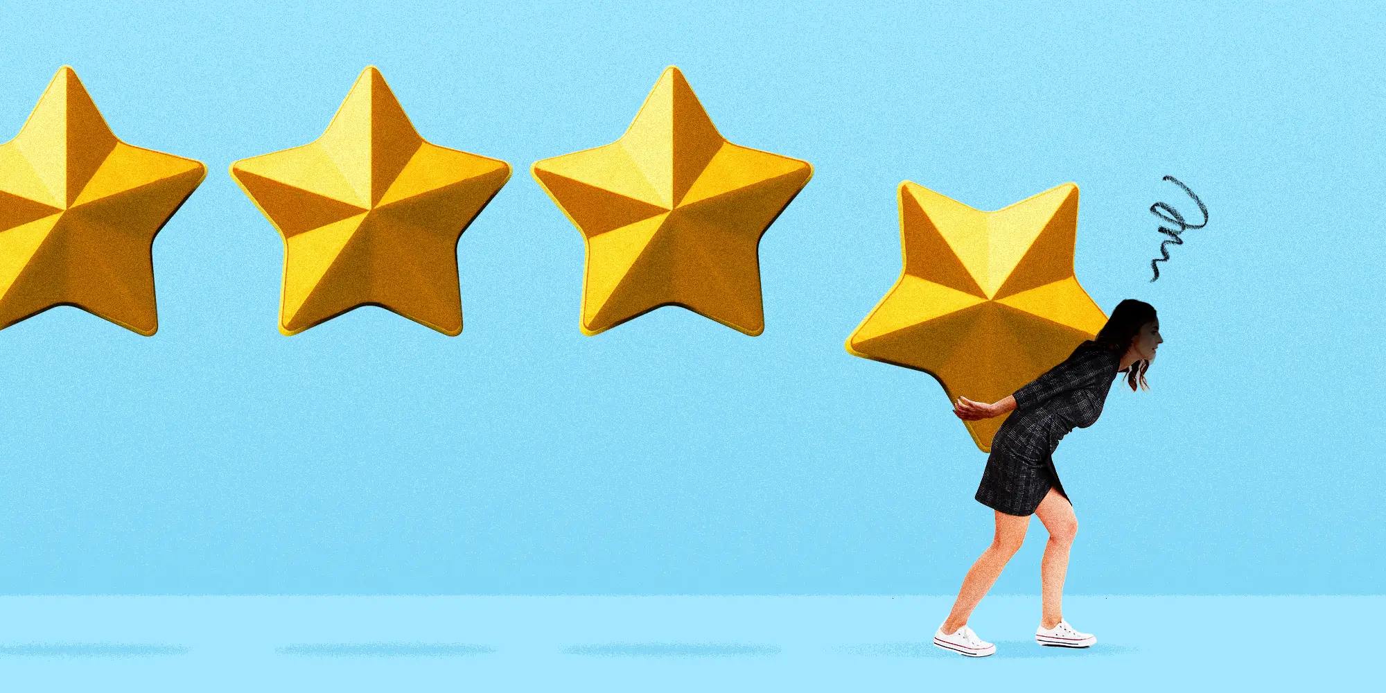 gold stars in a row with the last one being carried on the back of a woman