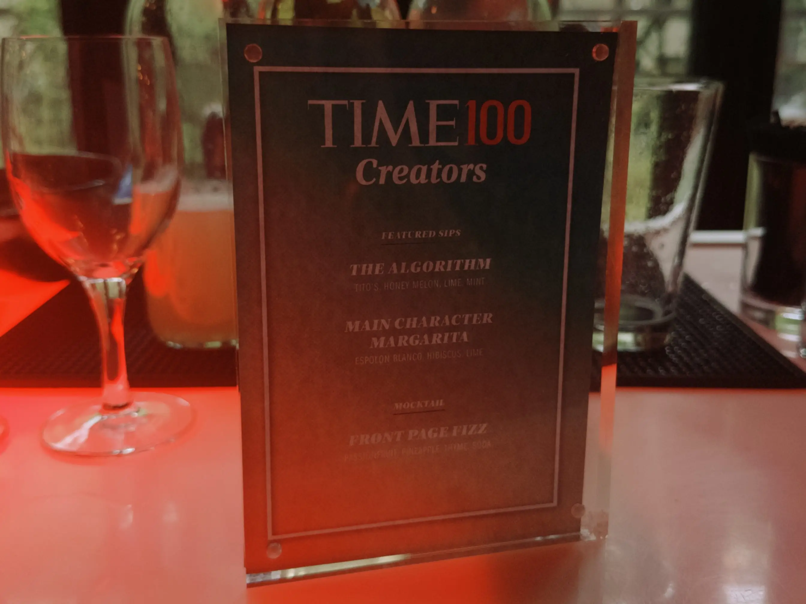 Time100 cocktail menu