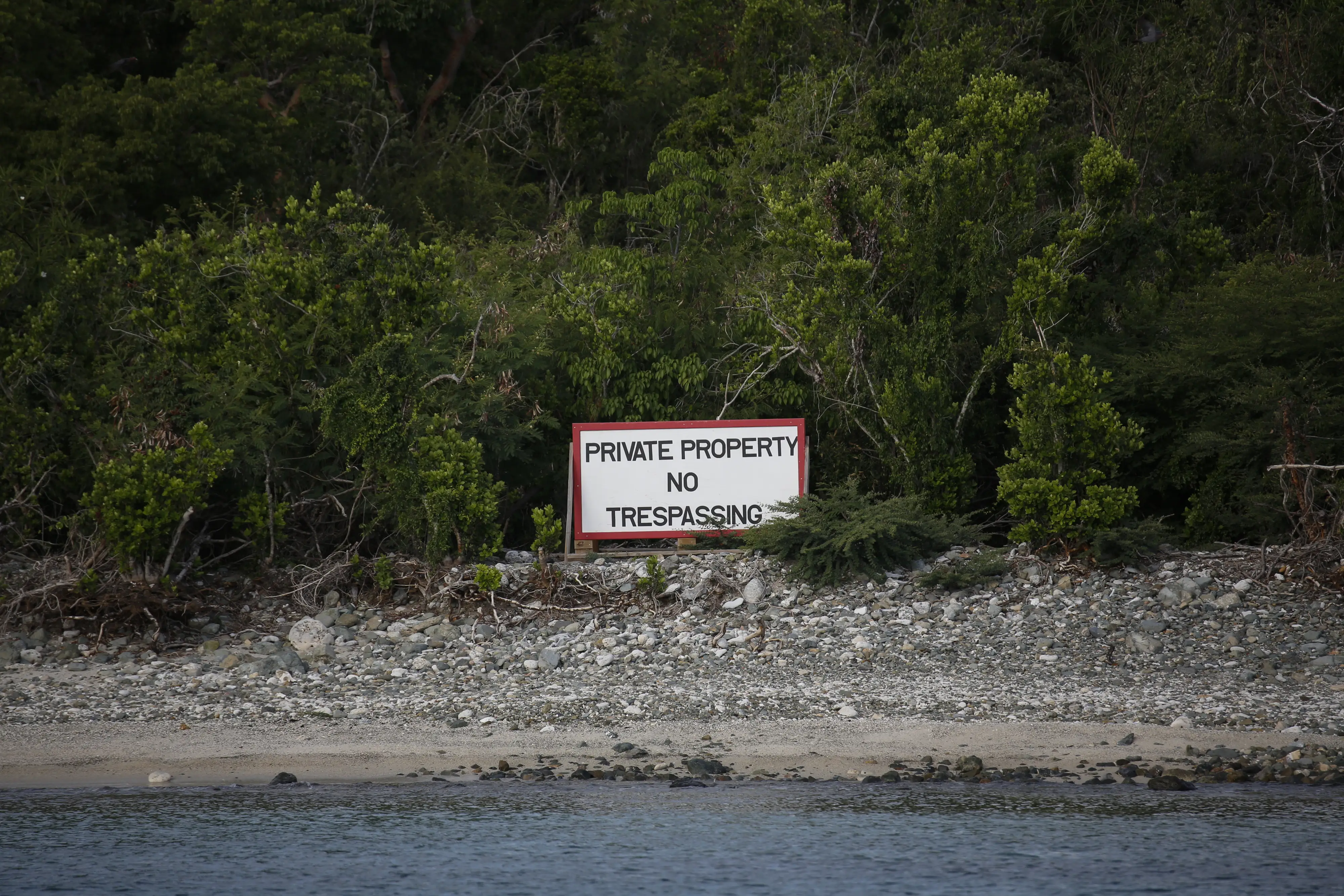 A No Trespassing sign on Little St. James, formerly Epstein's island