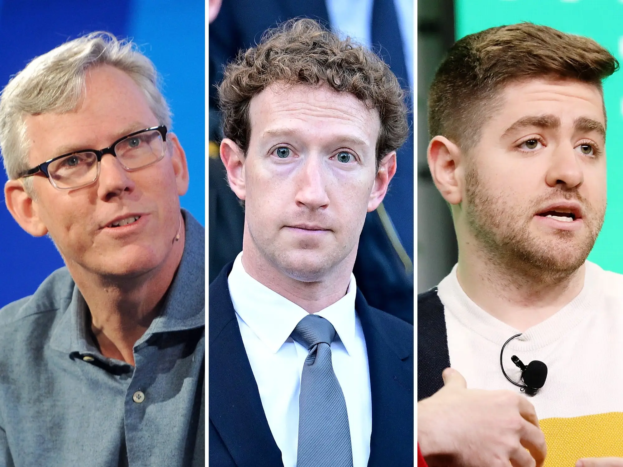 HubSpot cofounder Brian Halligan, Meta CEO Mark Zuckerberg, and Ramp co-CEO Eric Glyman are pictred.