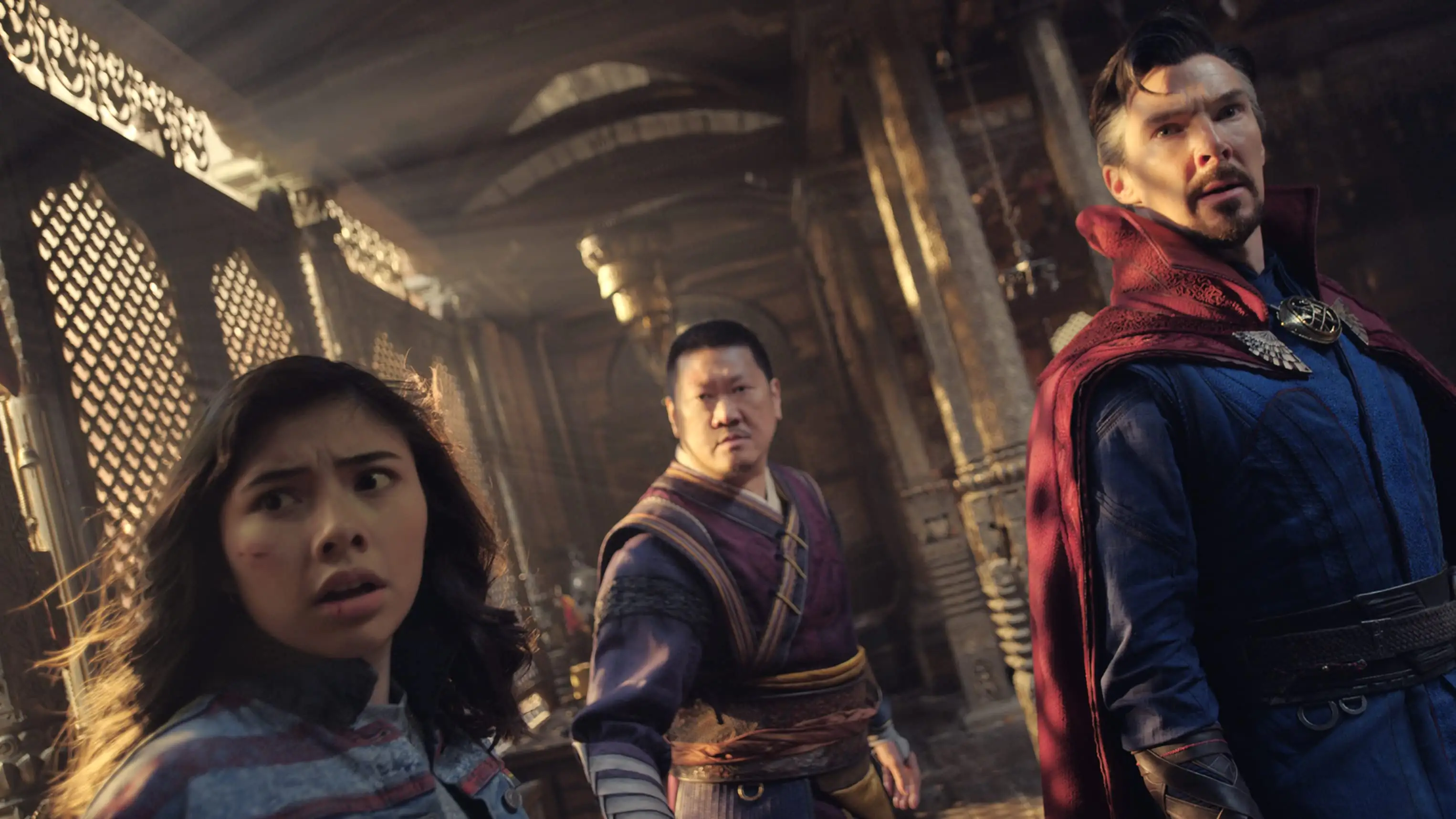 Doctor strange and characters standing in a hallway