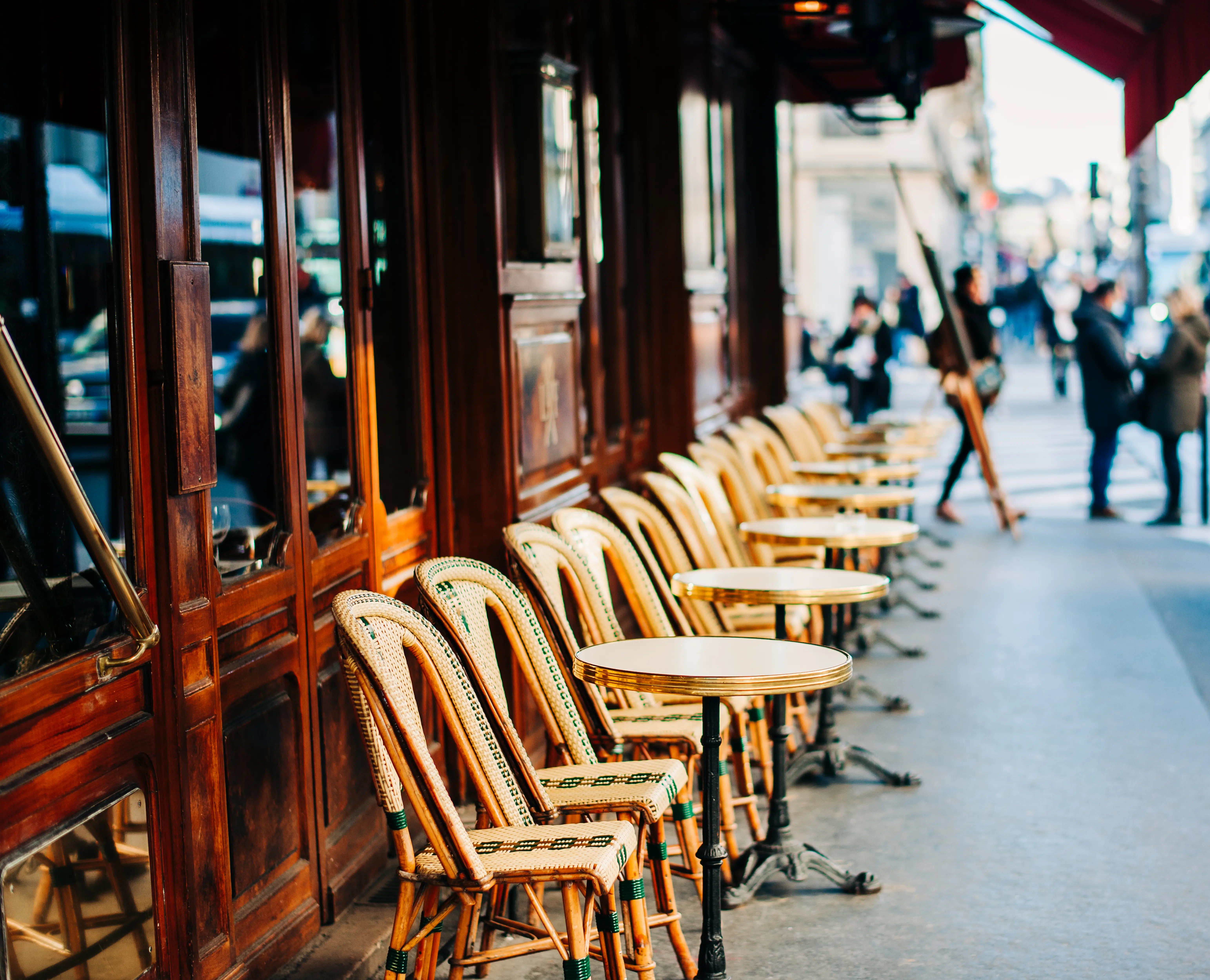 Row of empty cafe chairs in PAris