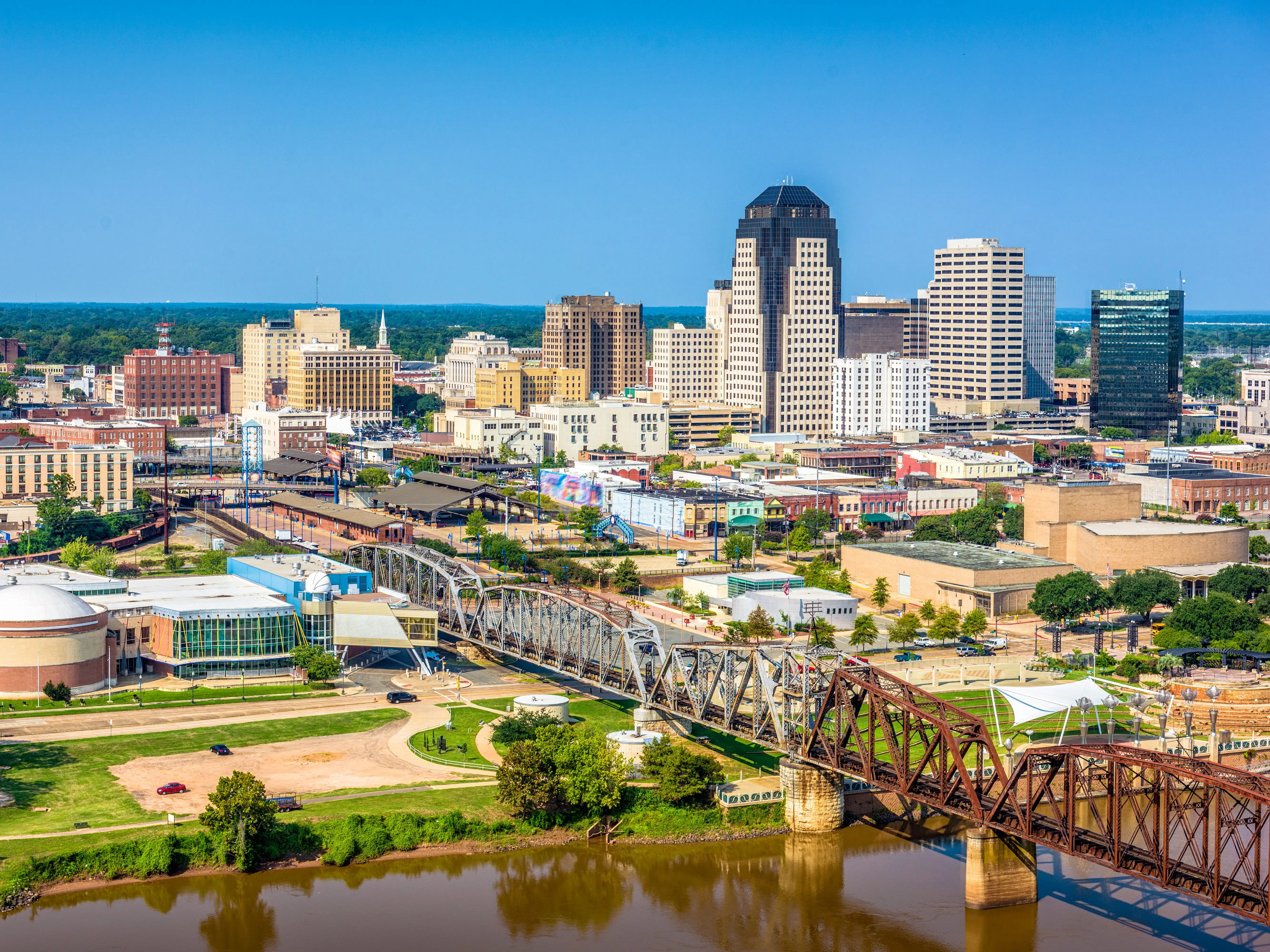 An aerial view of Shreveport, Louisiana.