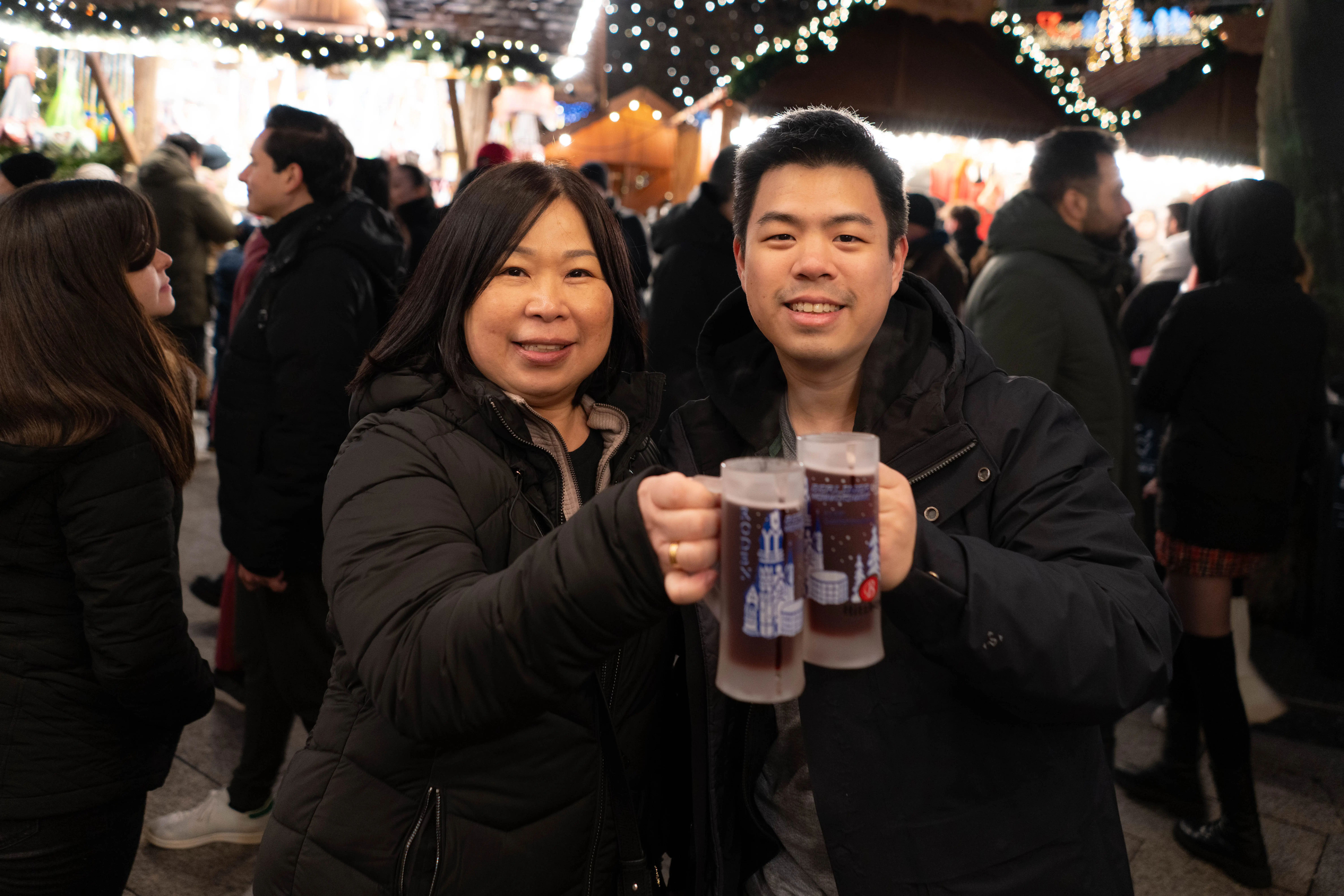 Mom and son drinking beer