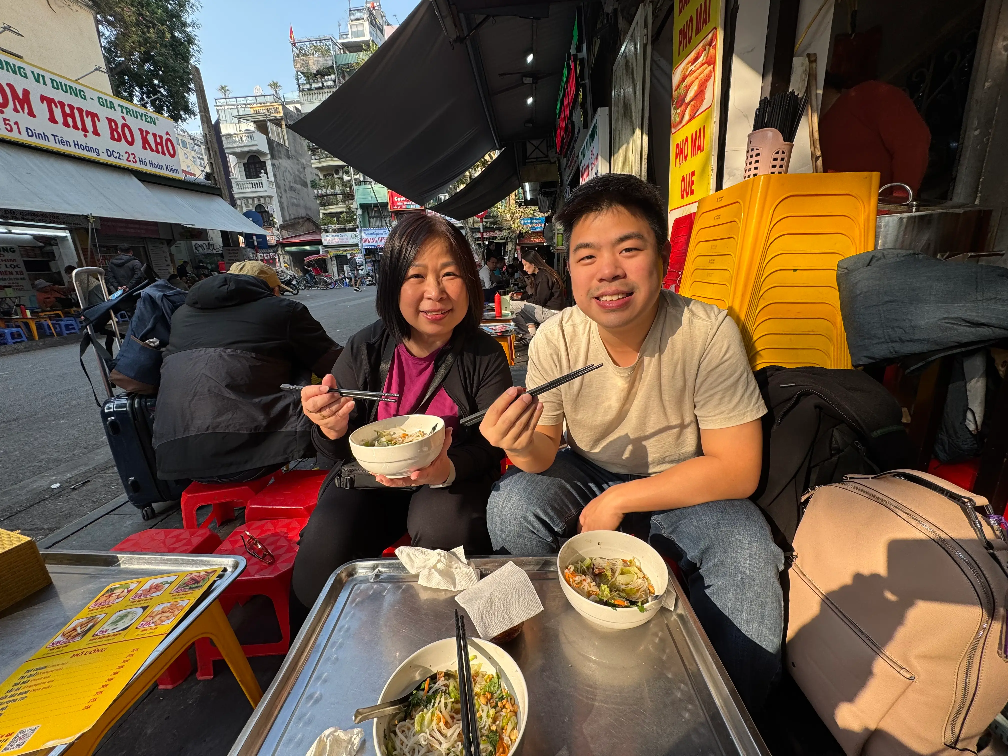 Mom and son eating