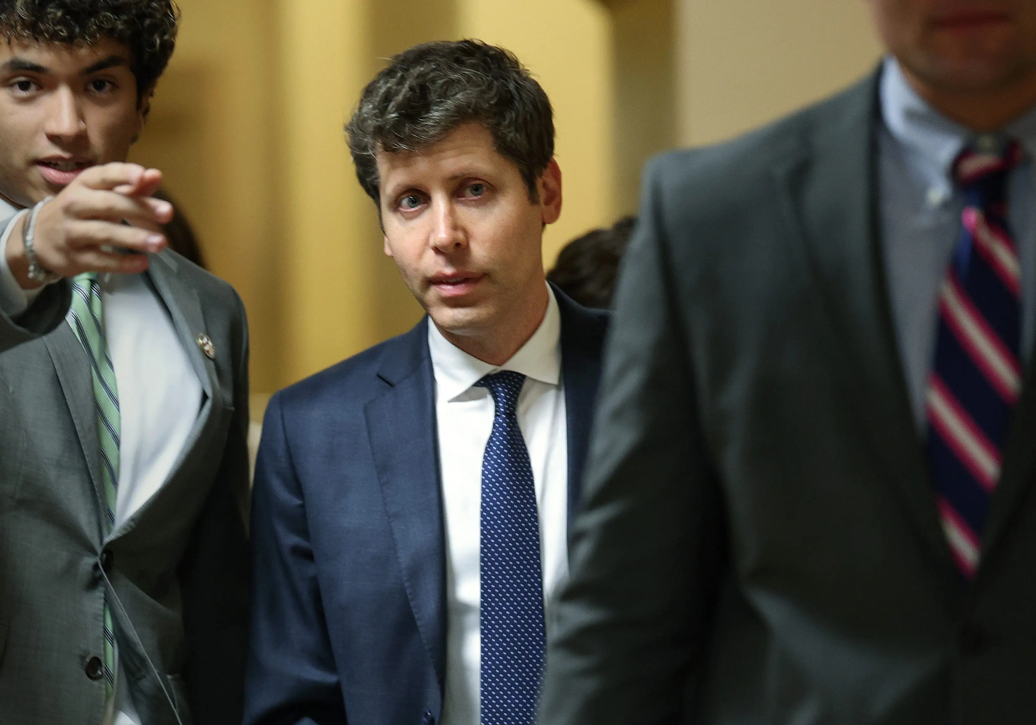 Sam Altman, CEO of OpenAI, leaves a meeting at the U.S. Capitol on July 29, 2026 in Washington, DC. Altman is meeting with lawmakers to discuss artificial intelligence policy ahead of the August 1 deadline for AI leaders to develop a framework to limit AI security threats.