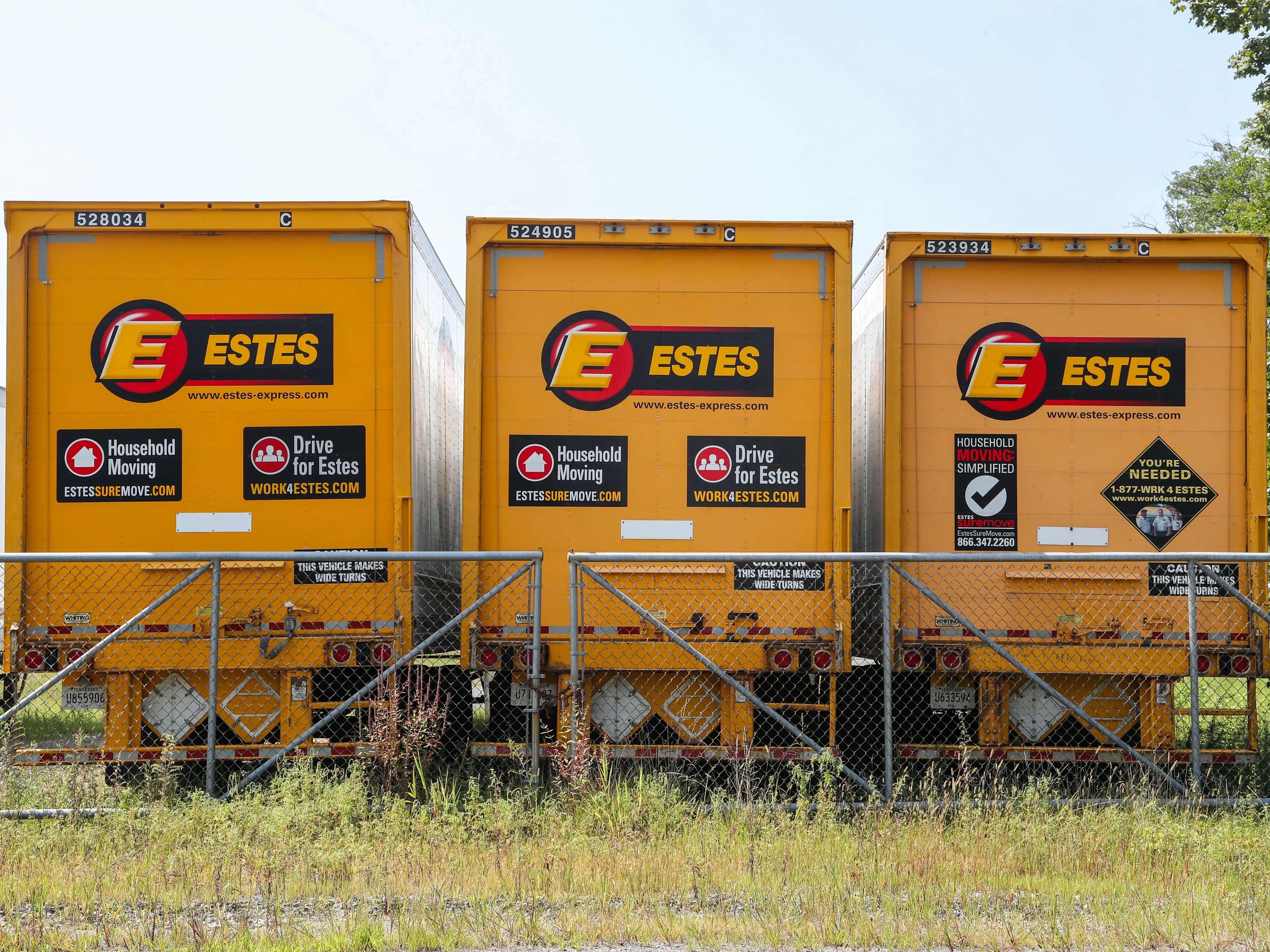 Estes Express Lines trailers are seen parked at the company's New Columbia terminal.
