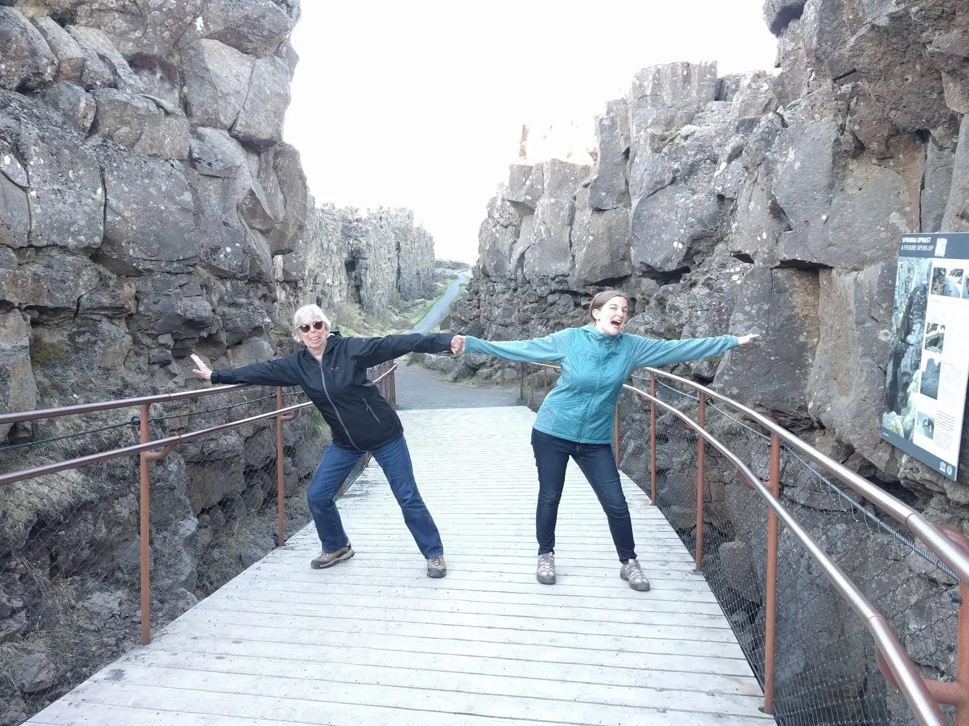 The author with her husband's grandmother, Nanny, in Iceland. They're standing on the continental divide in Þingvellir National Park.
