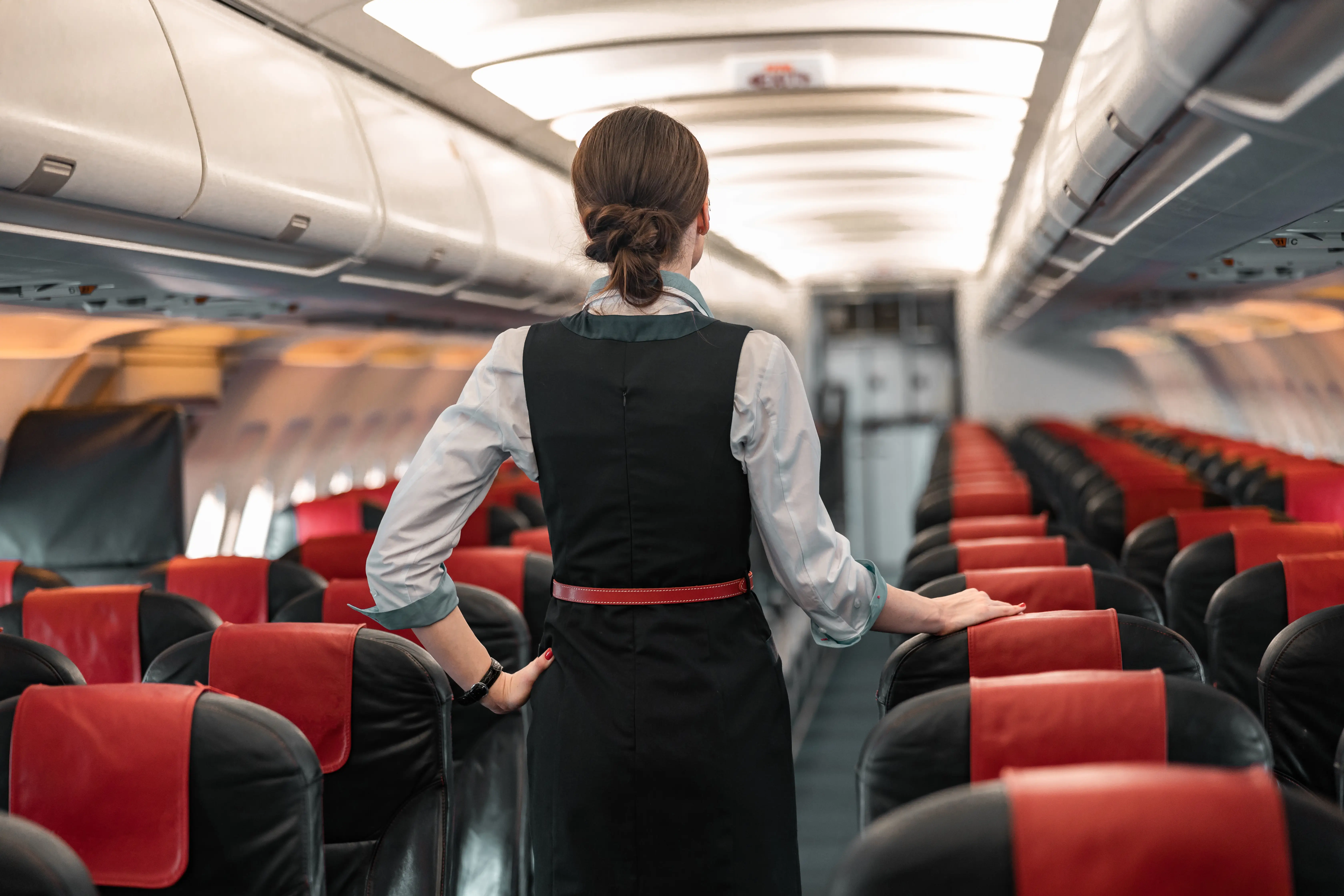 Back of flight attendant on plane