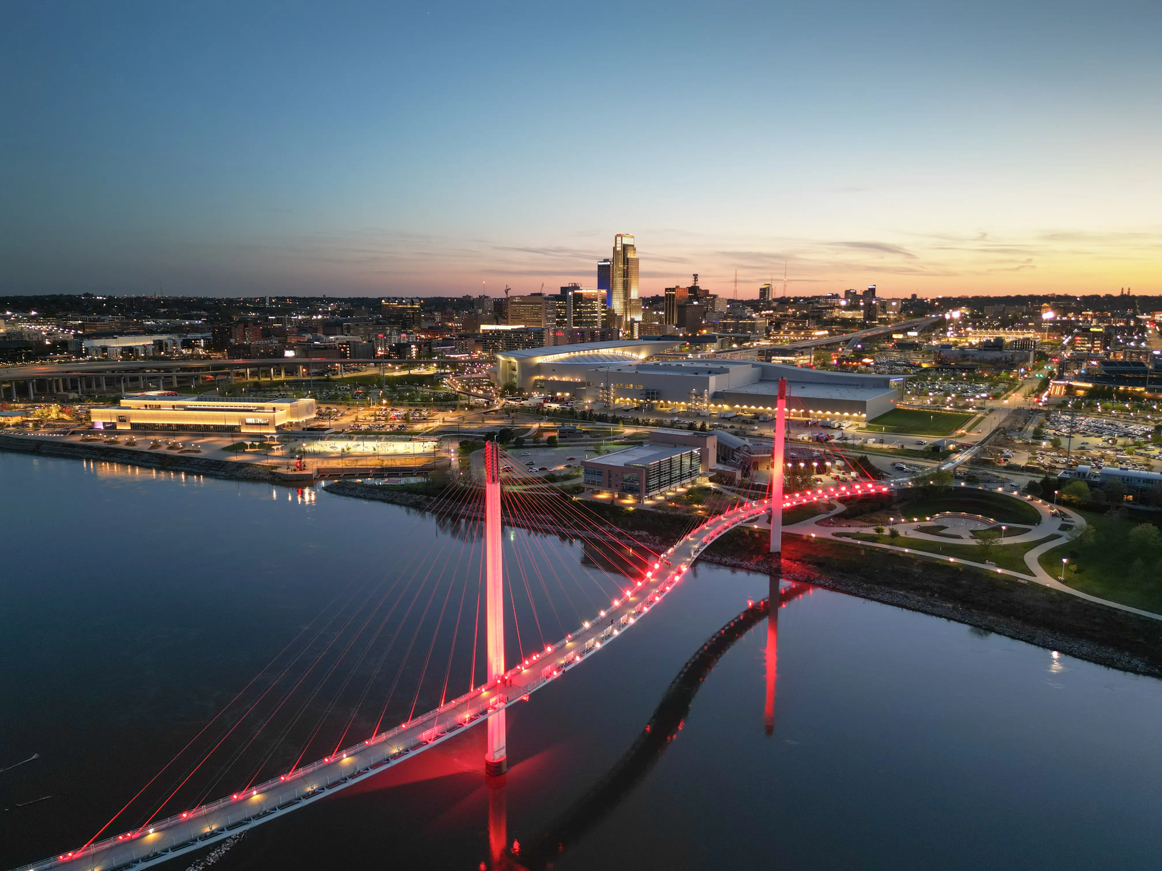 Omaha, Nebraska, USA Skyline on the Missouri River stock photo
