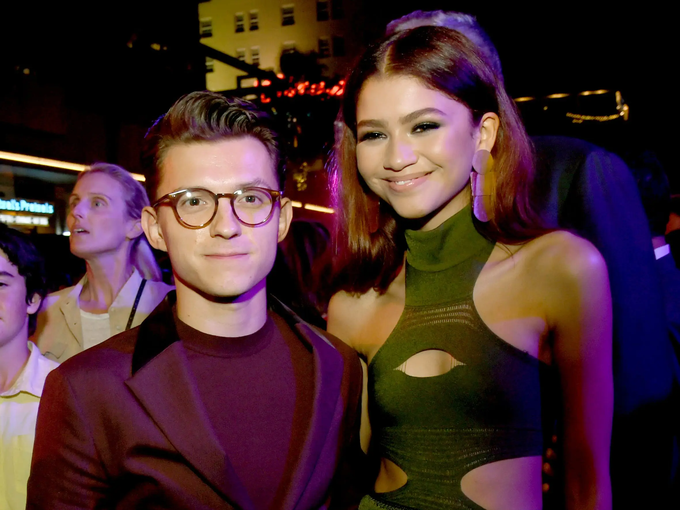 Tom Holland (L) and Zendaya pose at the after party for the premiere of Sony Pictures' 