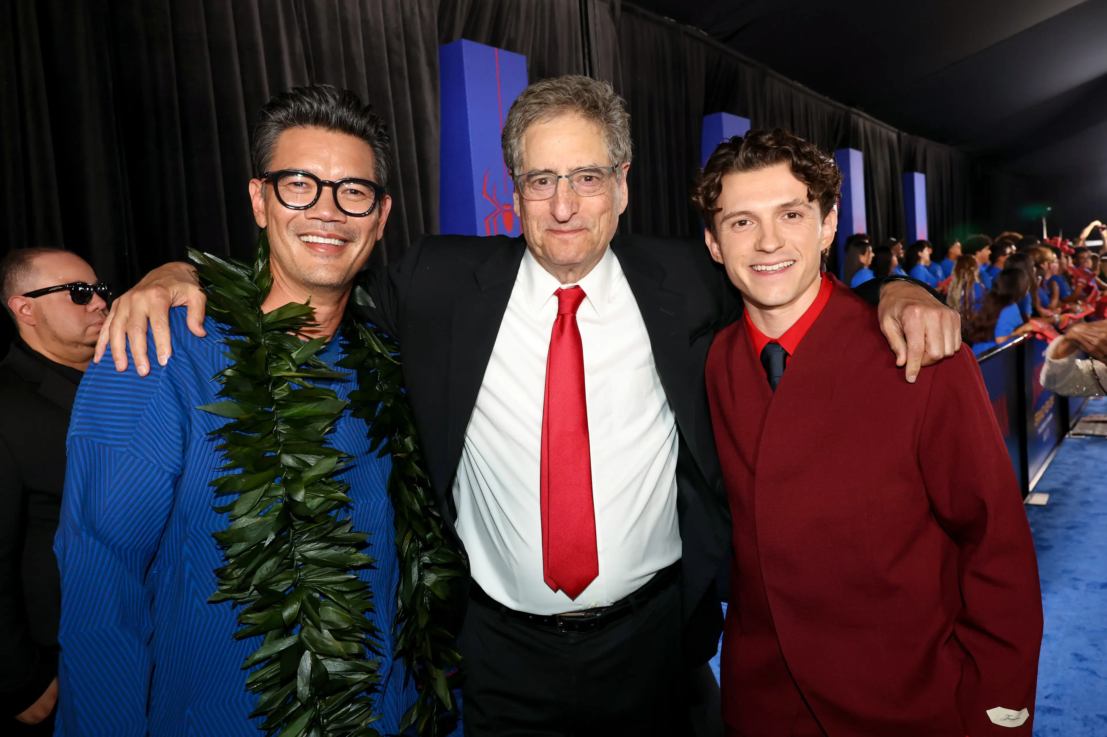 Destin Daniel Cretton, Tom Rothman, and Tom Holland attend the World Premiere of Columbia Pictures SPIDER-MAN: BRAND NEW DAY at the Dolby Theatre on July 27, 2026