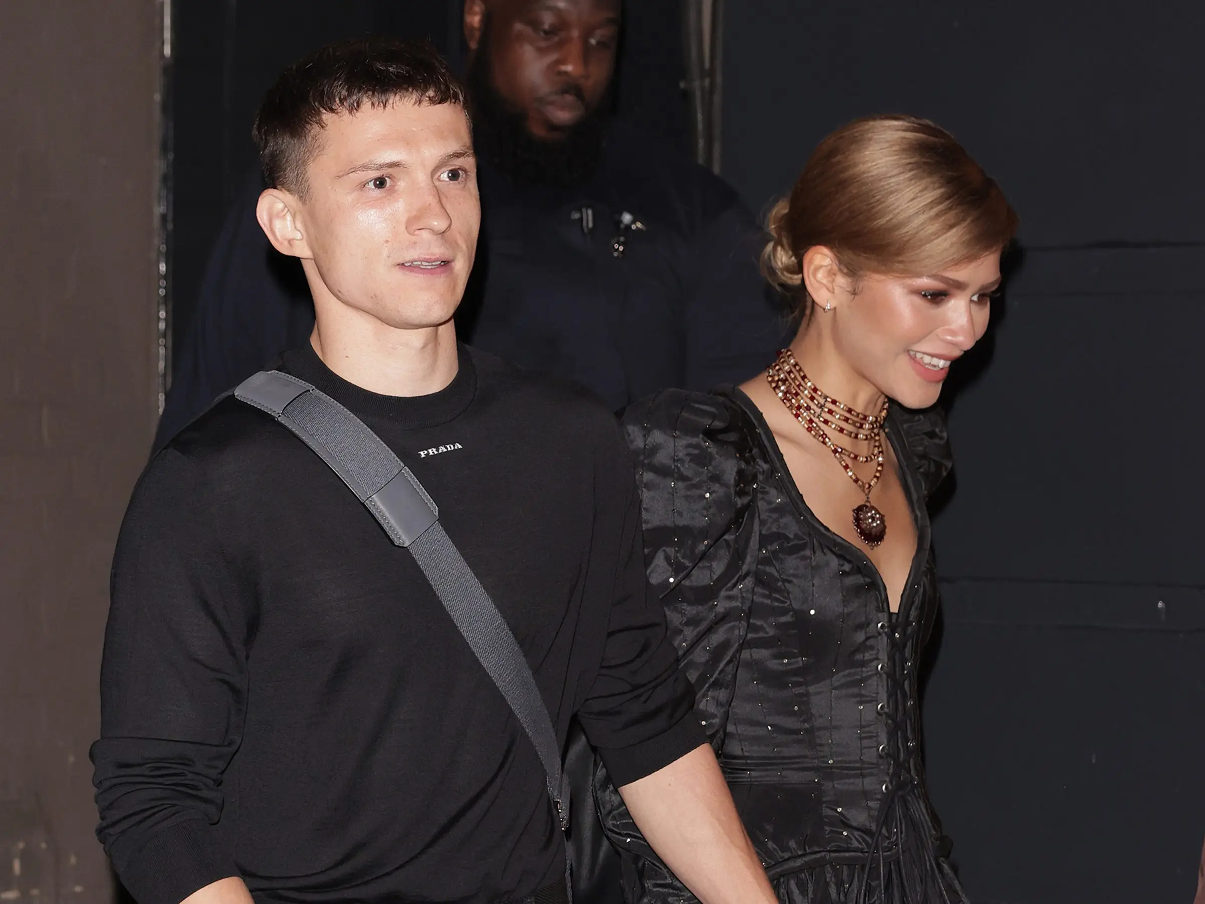 Tom Holland and Zendaya are seen leaving The Duke of York's Theatre after a 'Romeo and Juliet' press night on May 23, 2024 in London, England