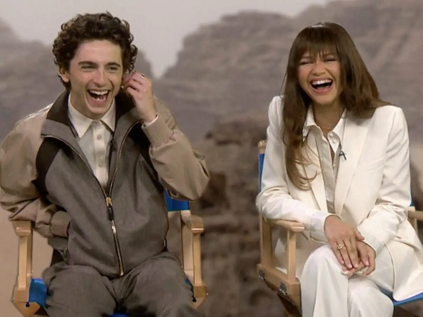 The Late Show with Stephen Colbert and guests Timothée Chalamet & Zendaya during Thursday's October 21, 2021 show. Image is a screen grab.