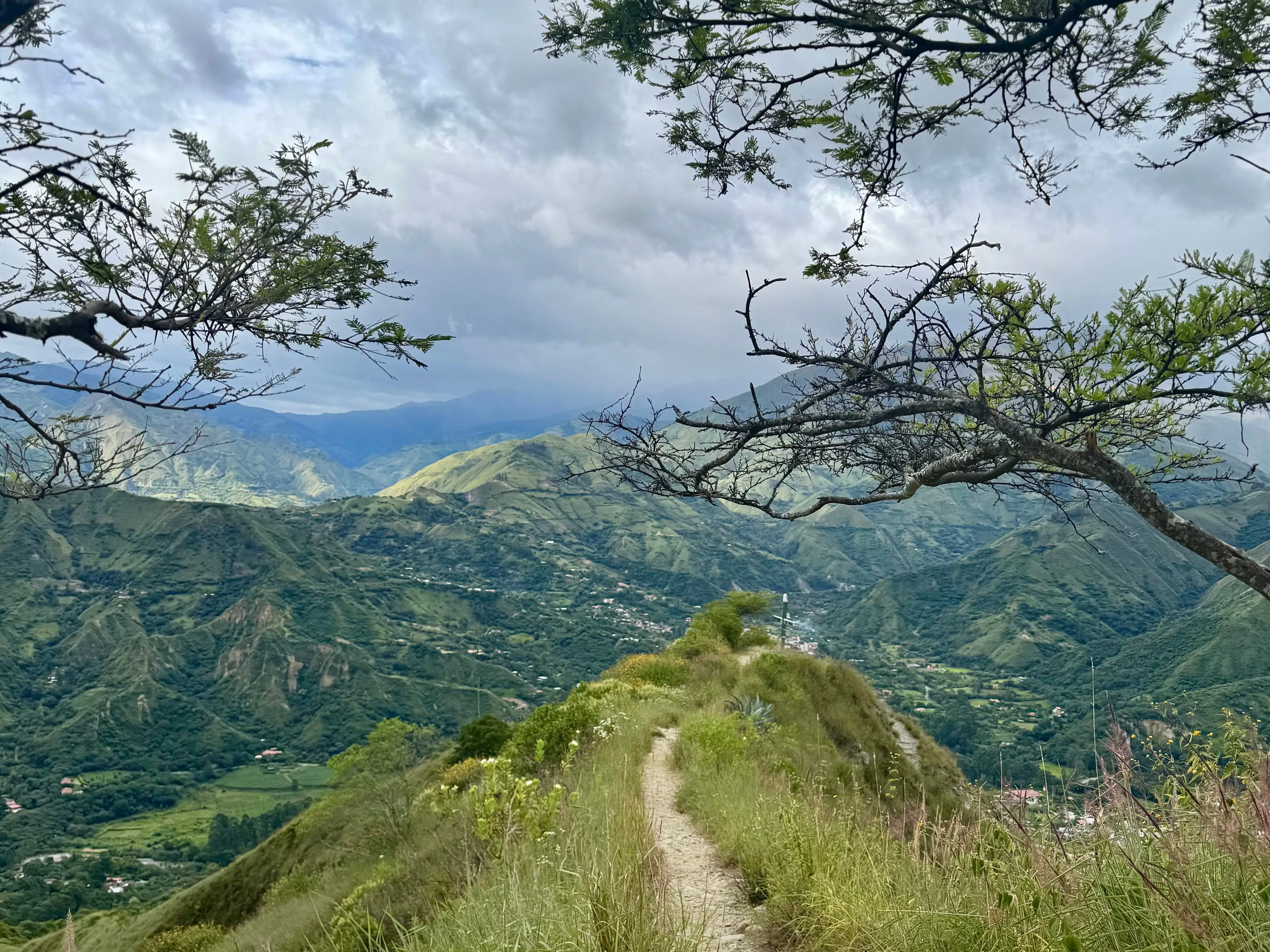 A hiking trail in Ecuador with a view of Peru.