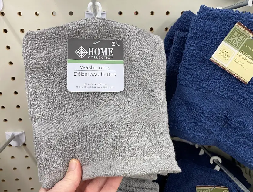 Home Collection gray cotton washcloths from Dollar Tree.