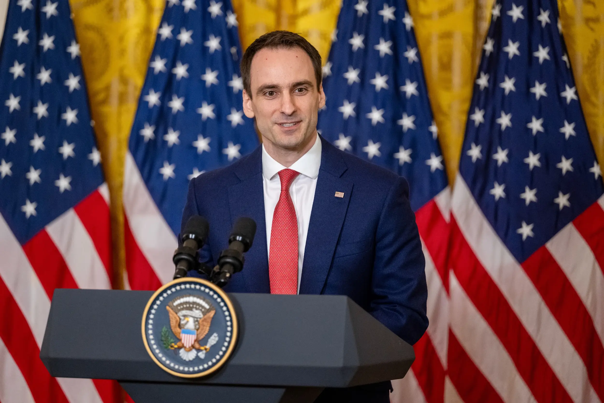 Michael Kratsios speaks during an event at the White House