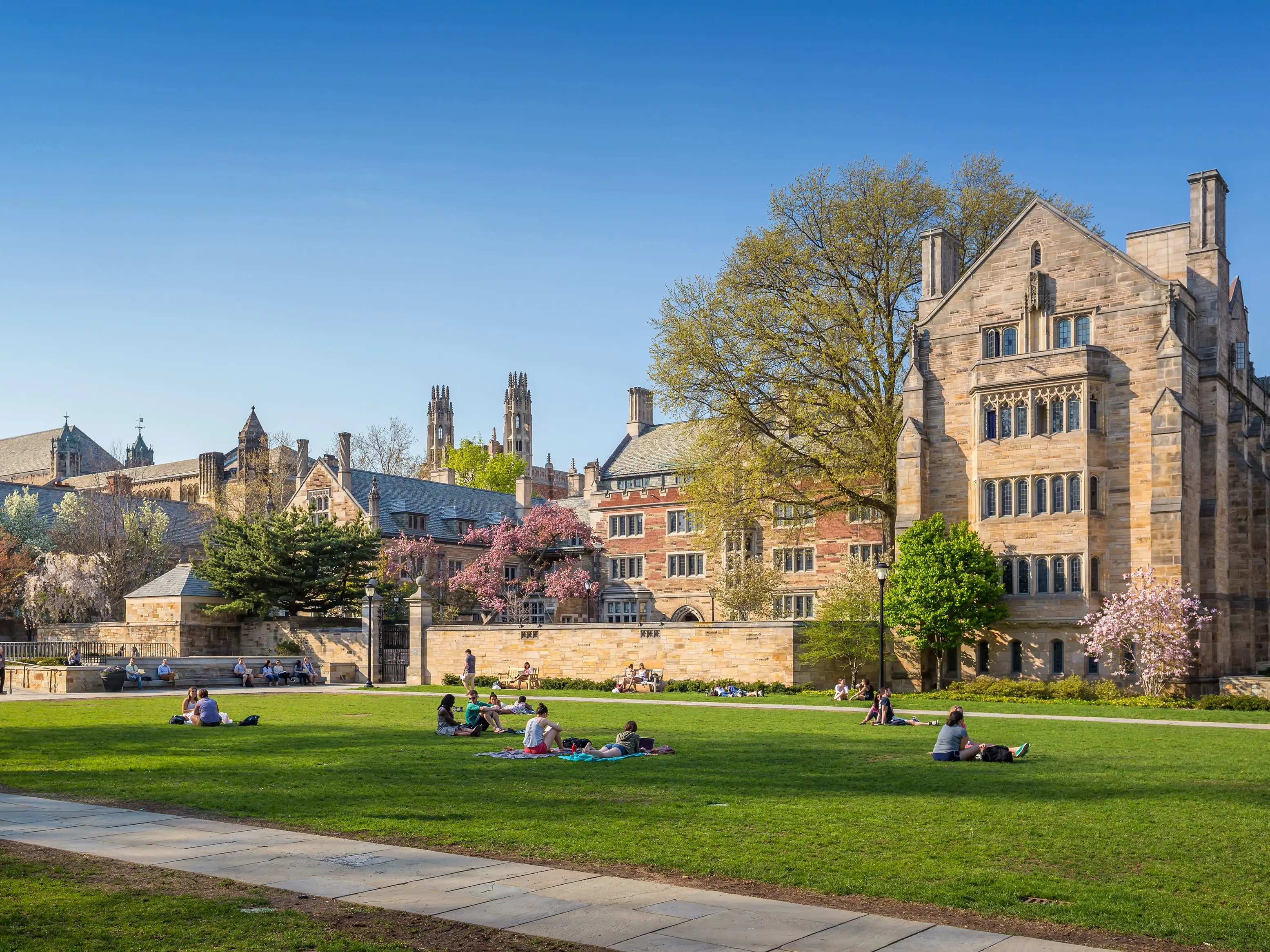 New Haven, USA - May 4, 2015: Yale University campus on April 4, 2015. It is a private Ivy League research university in New Haven, Connecticut. Founded in 1701
