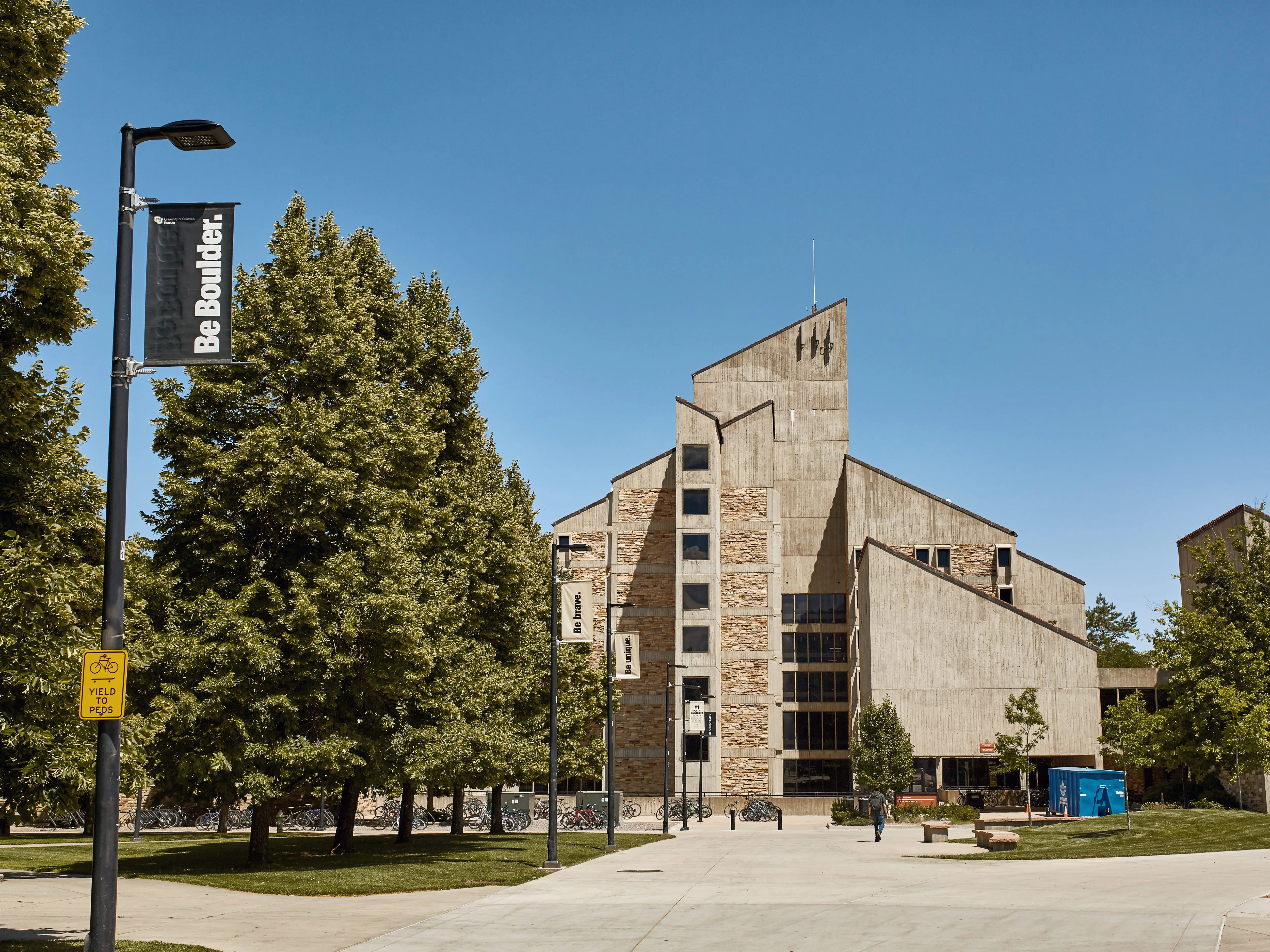 Boulder, Colorado - July 11th, 2019: Beautiful architecture at Engineering Center building on the University of Colorado Boulder campus.