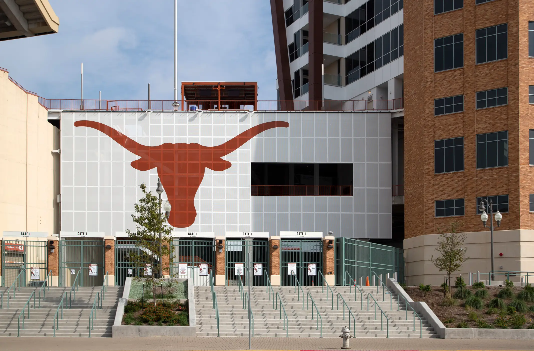 University of Texas Darrell Royal Texas Memorial Stadium with long horns logo view, city Austin USA