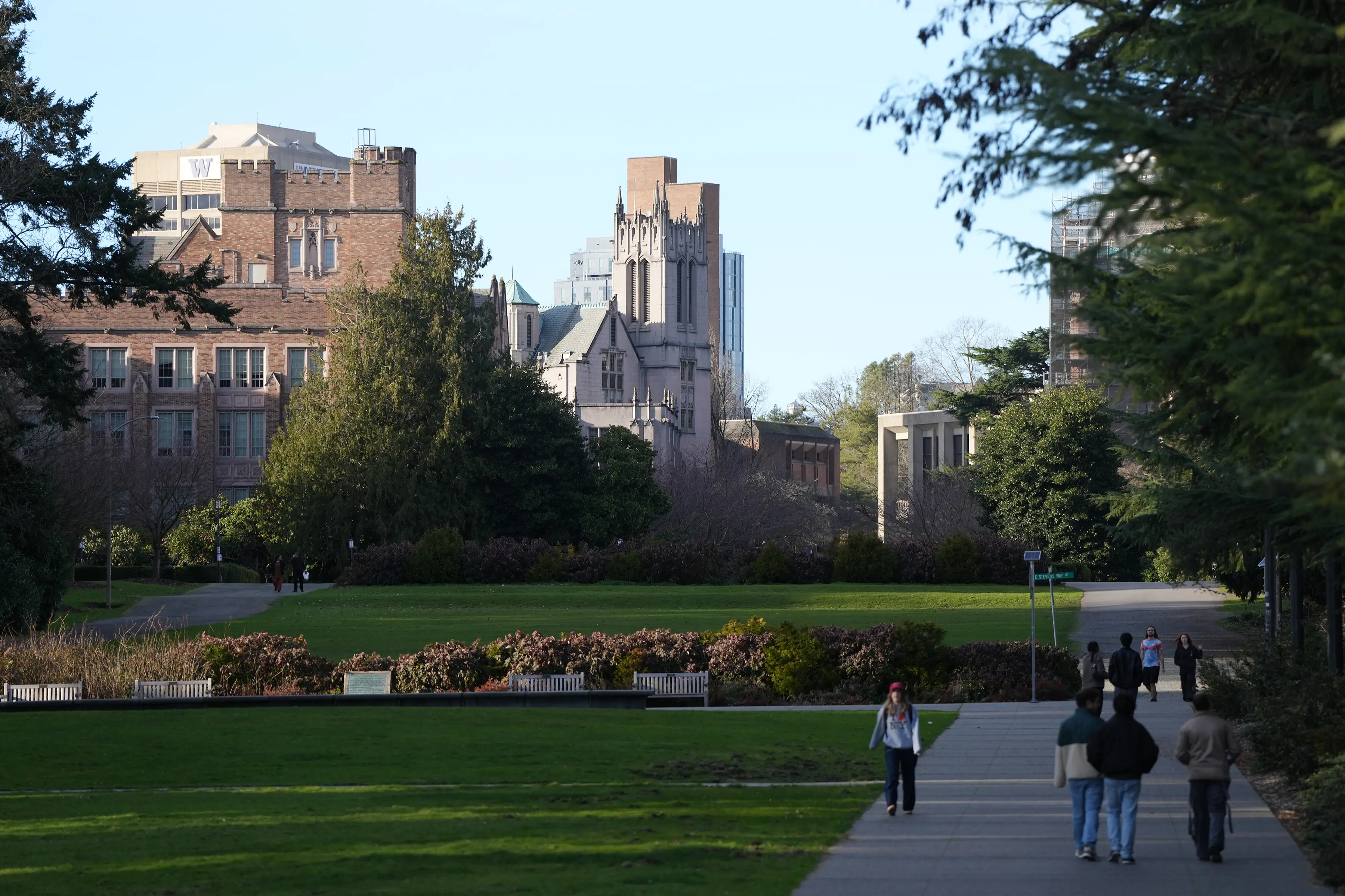 A scenic view of the University of Washington campus before a college basketball game between the Washington Huskies and the Minnesota Golden Gophers at the Alaska Airlines Arena at Hec Edmundson Pavilion on February 14, 2026 in Seattle, Washington.
