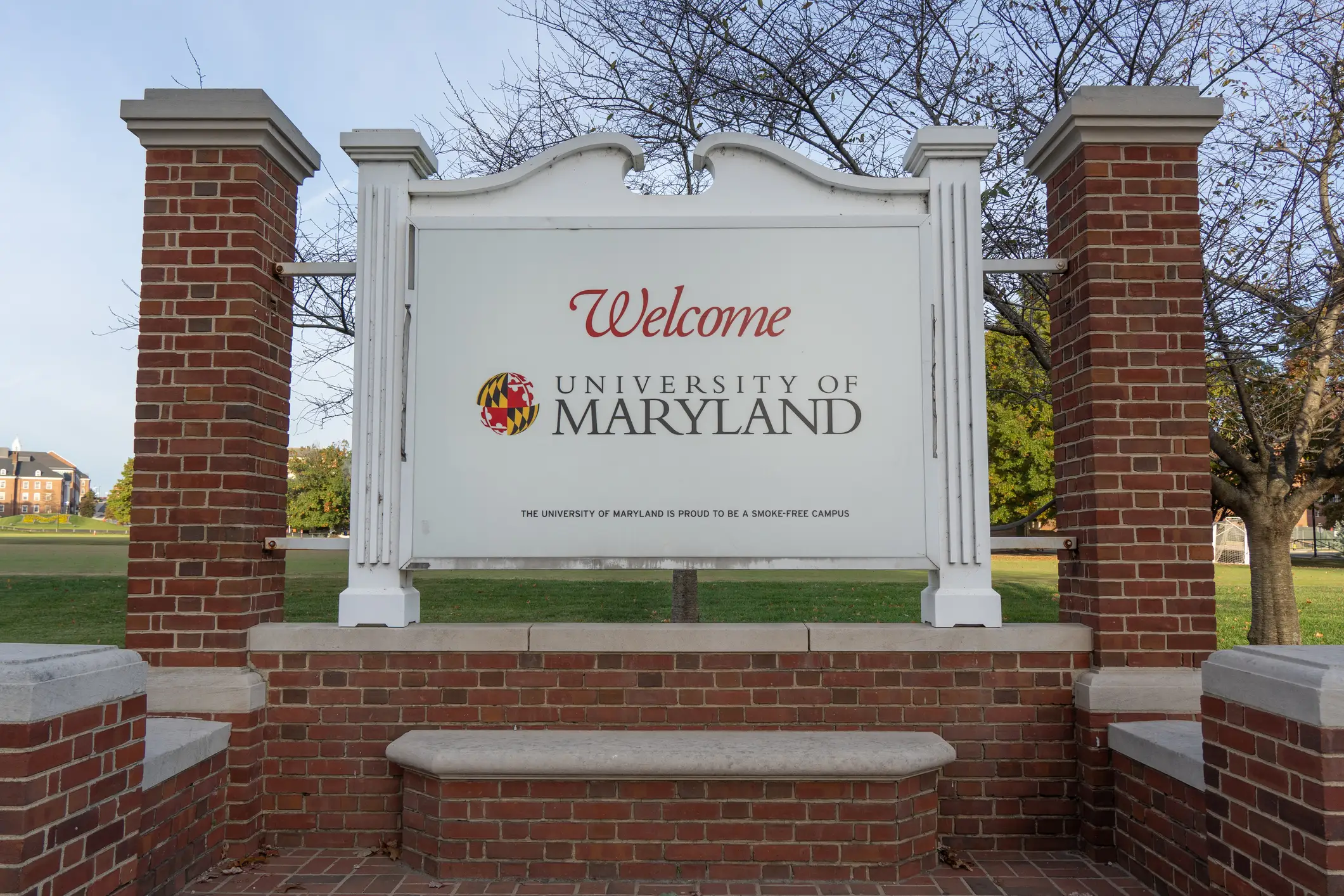 College Park, Maryland October 27, 2024: Entrance Welcome sign at the University of Maryland College Park, Maryland Campus