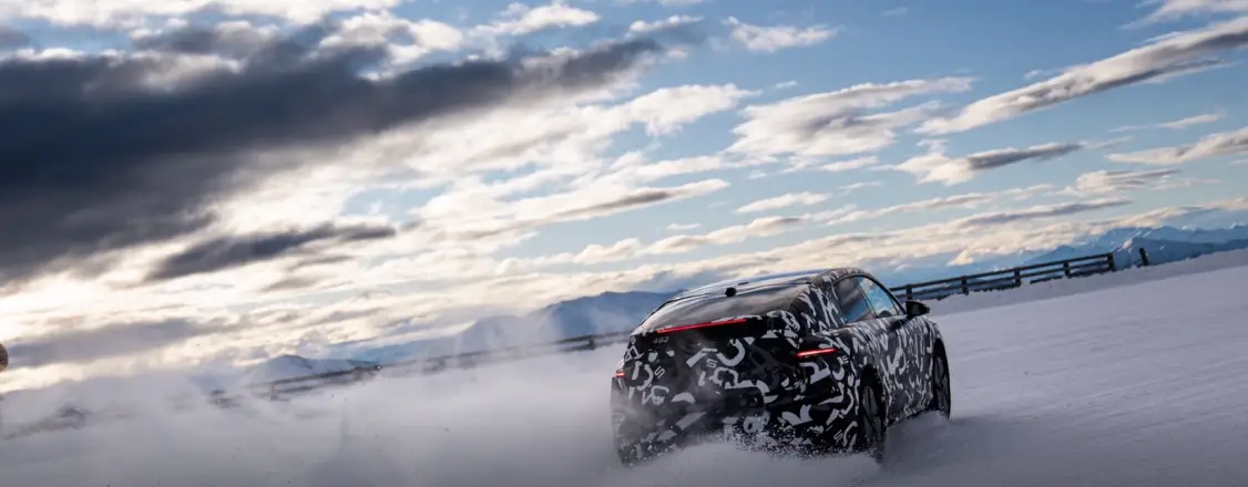 The Lucid Cosmos midsize SUV is being tested in the snow.