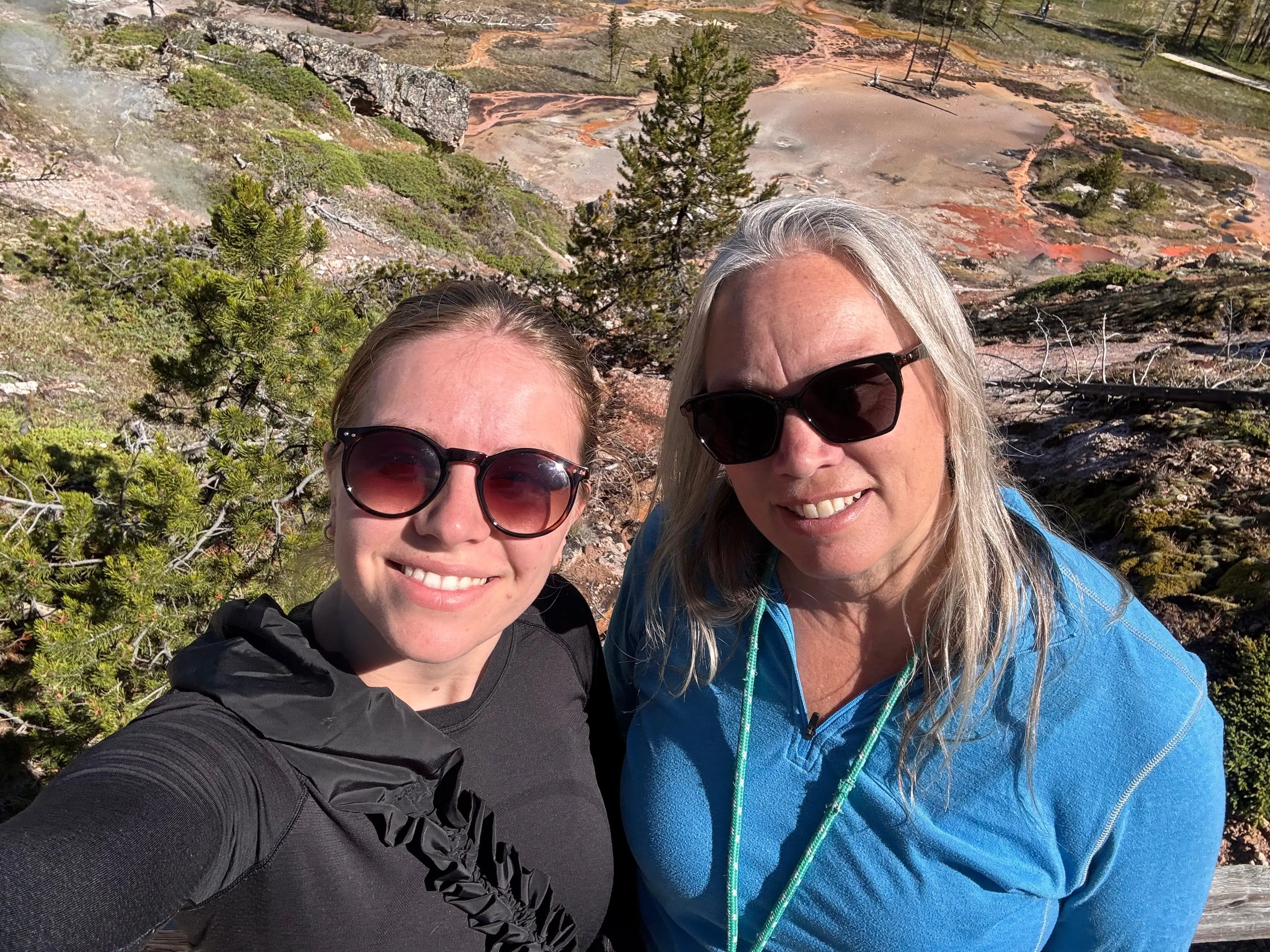 The writer and her mother pose for a selfie at Yellowstone National Park.