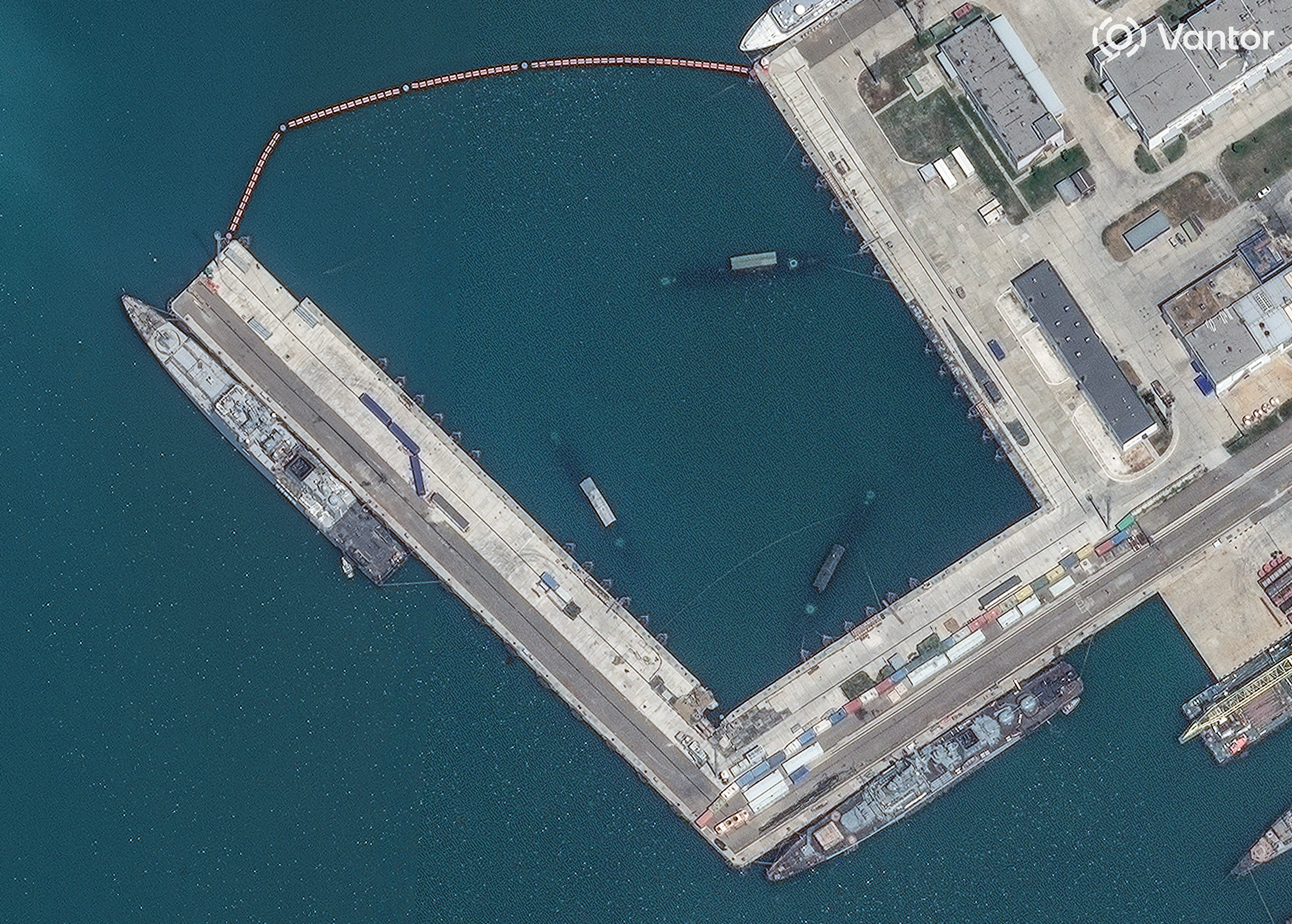 Coverings on partially submerged submarines at Novorossiysk in June.